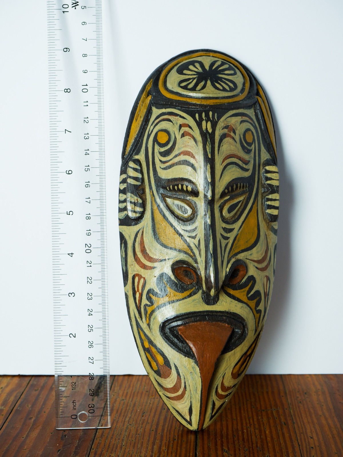 9.5" Tall Papua New Guinea Tribal Mask | East Sepik | Hand Carved & Clay Painted