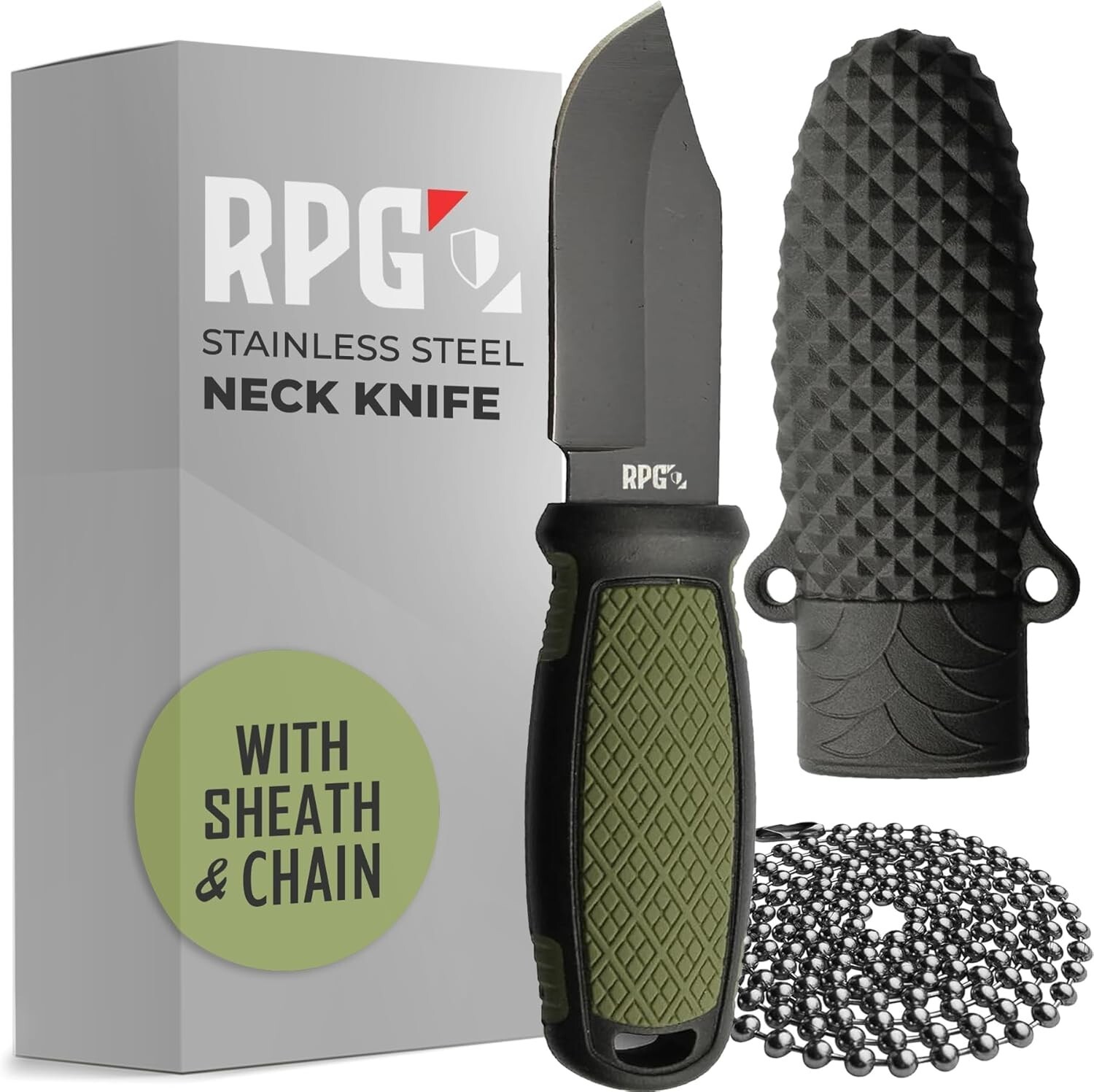 RPG-Mini Fixed Blade Knife 2.5" Stainless Steel EDC Neck Knife w/ Chain- Outdoor
