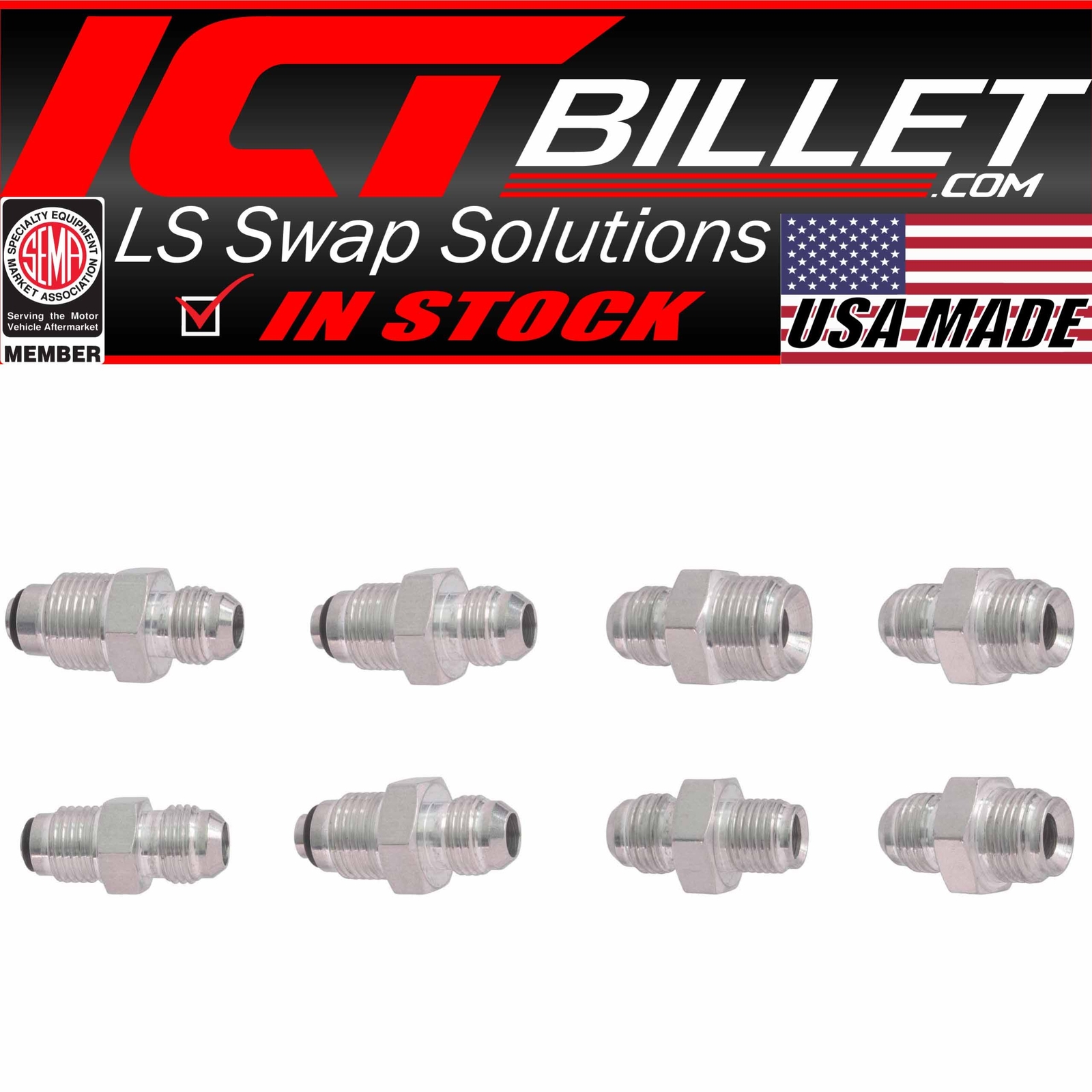 ICT Billet Universal Power Steering -6AN Hose Adapter Fitting Kit