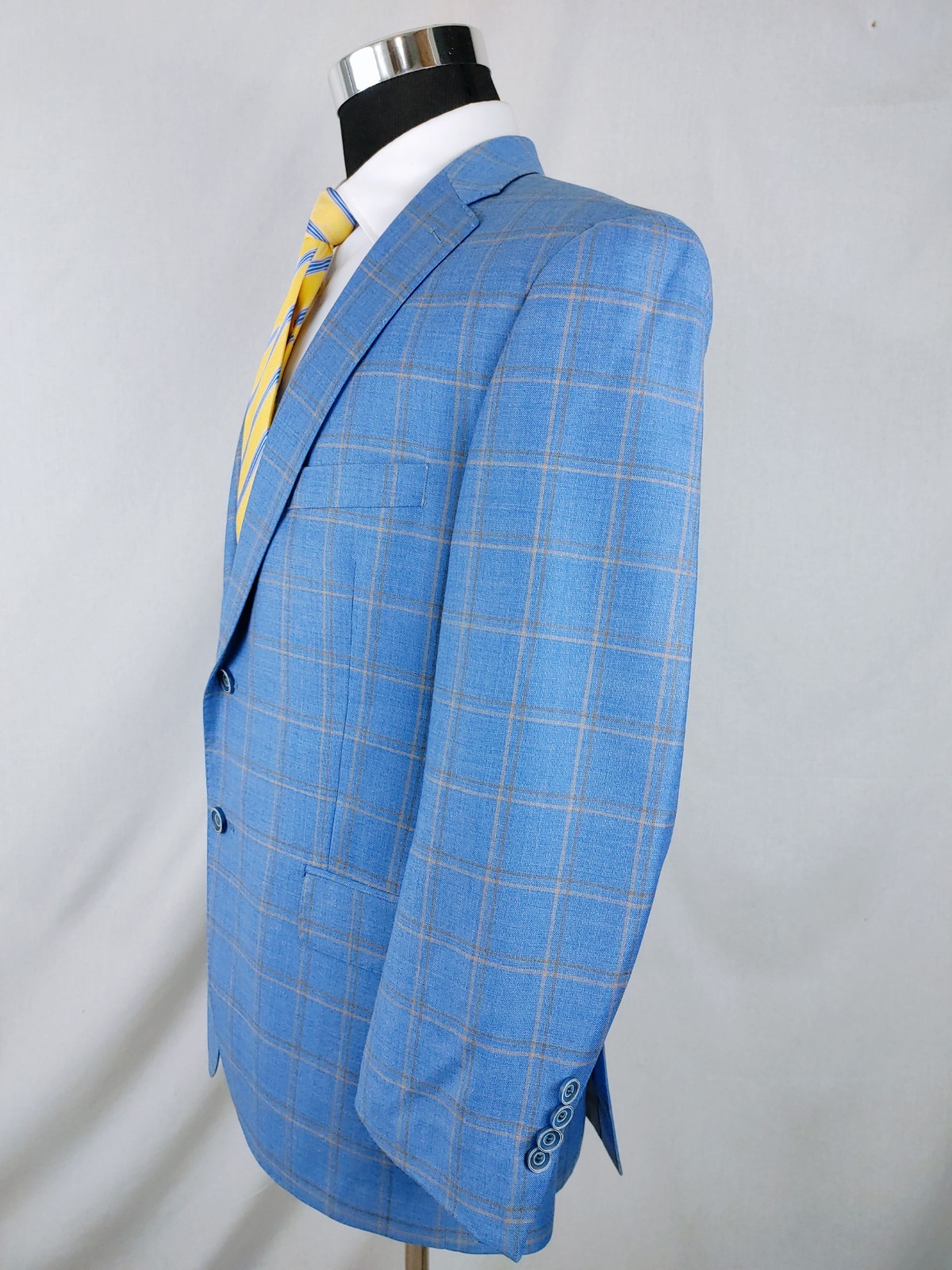 Hart Schaffner Marx Blazer Men 42S Plaid Royal Light Blue Sport Coat Jacket Wool