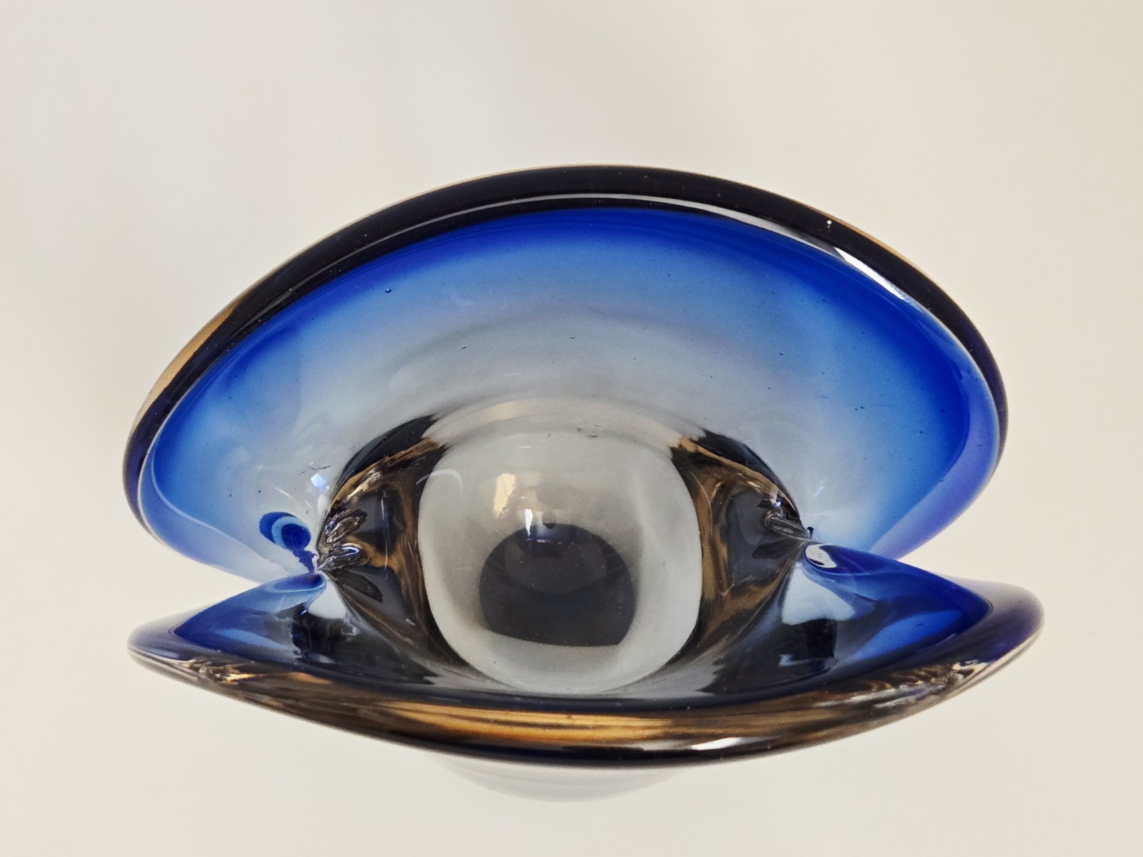 VTG Murano Sommerso Flavio Poli Seguso? Glass Clam Shell Sculpture Bowl 3 1/4" T