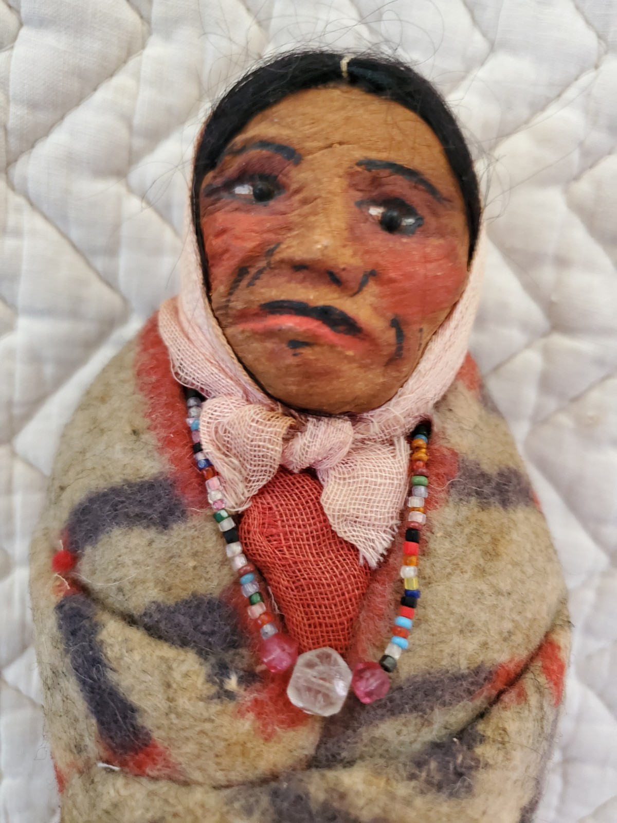 10" Early Mary Frances Woods Native American Indian Skookum Doll 1910-1920s