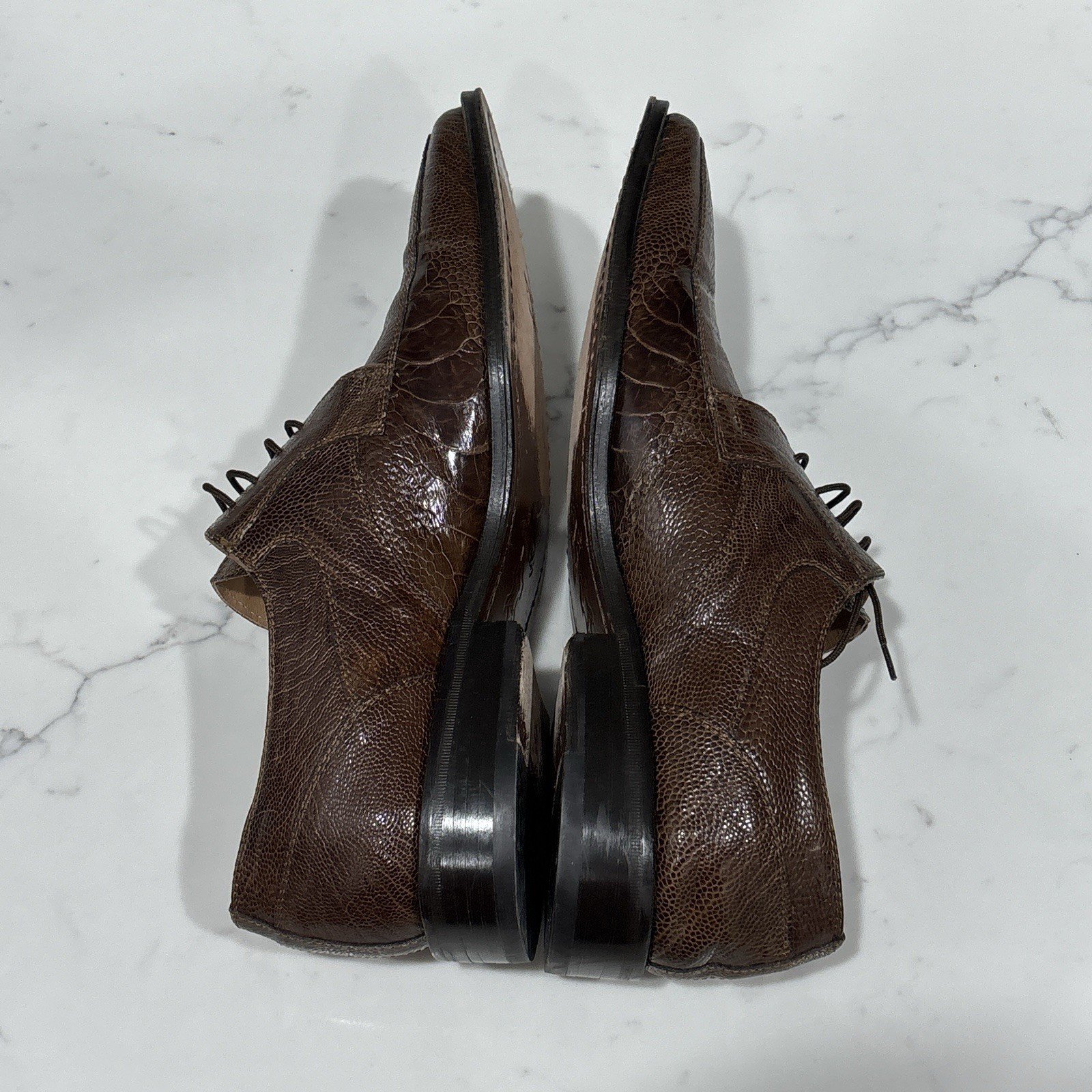 David Eden Ostrich Leg Shoes Mens 10.5 Brown Leather Hand Made