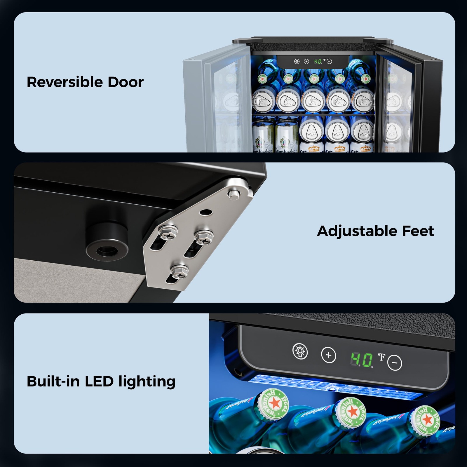 55 Cans Mini Beverage Refrigerator & Portable Beverage Cooler with Glass Door