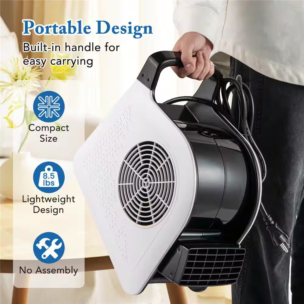 High Velocity 3-Speeds Blower Fan In. Black with and 185° Pivoting Head for Dryi