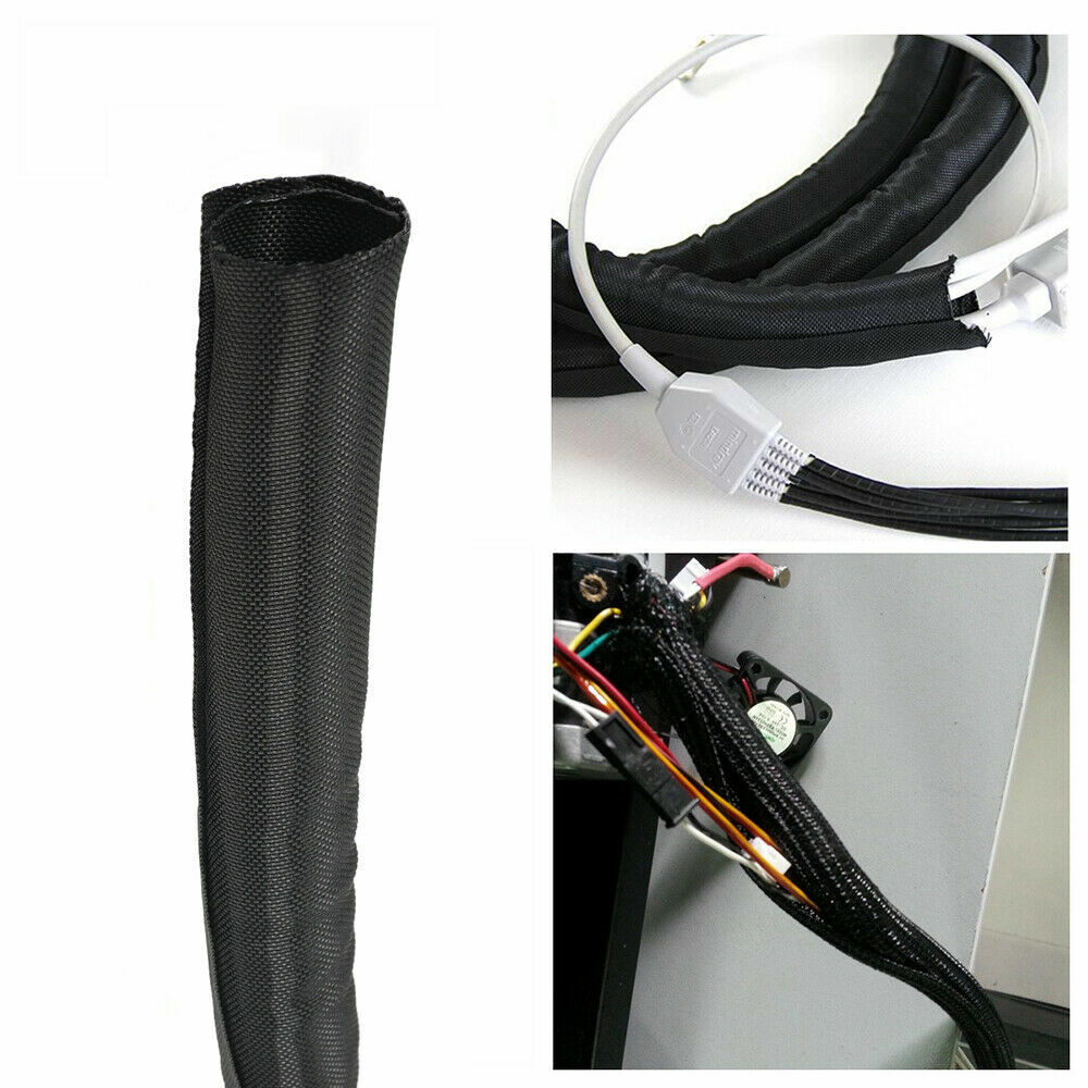 Split Braided Cable Sleeve Self-Wrap Wire Loom for Auto Harness Protection Black