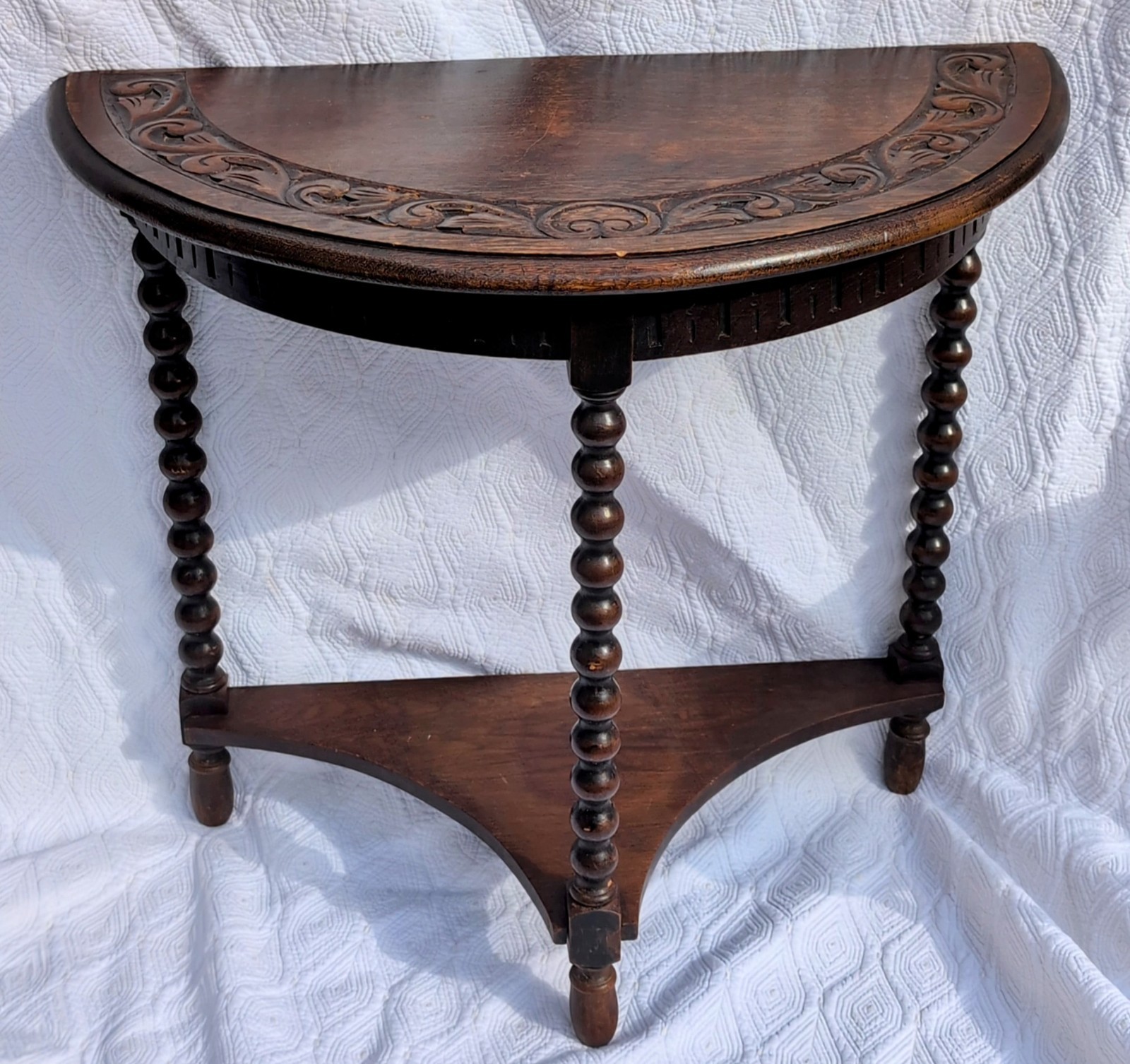 Ornate Demilune Table Half Moon Solid Dark Wood Unique Entry/Hall 25"T
