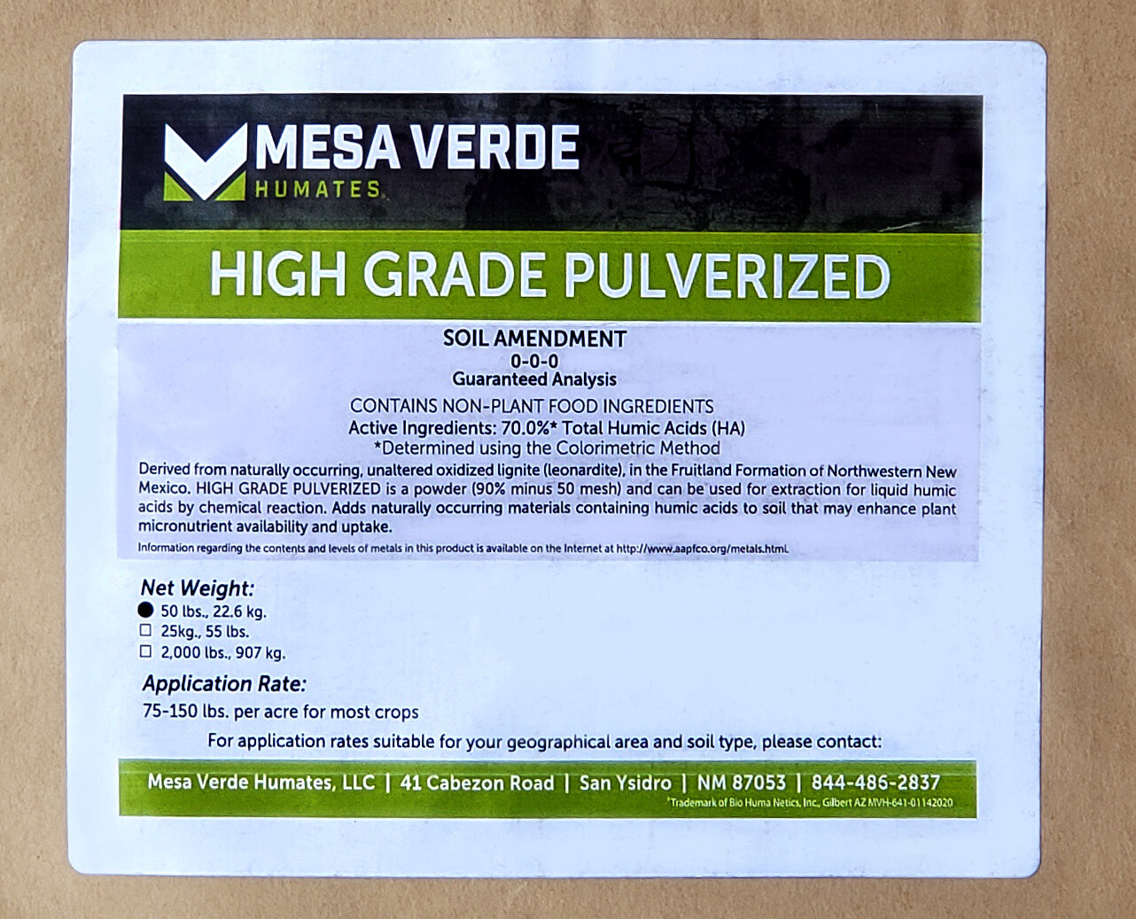 50 Lb Pulverized Leonardite Unaltered Oxidized Lignite 70% Humic Acid Fertilizer