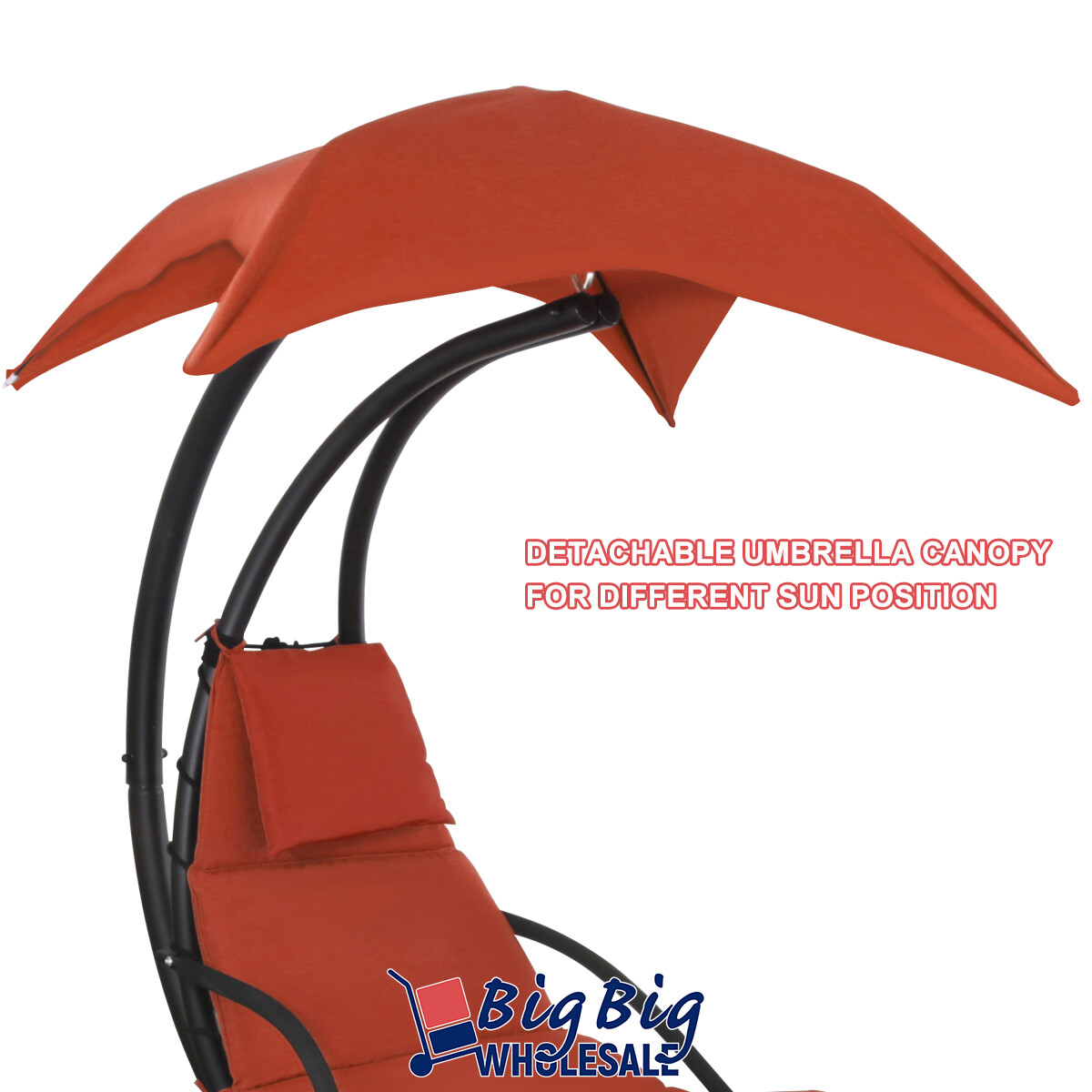 Patio Hanging Chaise Swing Lounge Chair Cushion Orange Outdoor Canopy Arc Stand