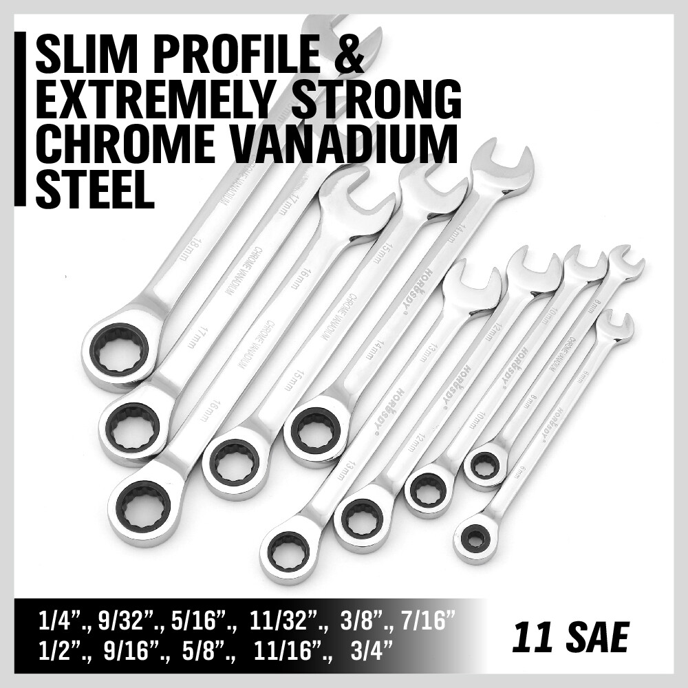 HORUSDY 48PC Ratcheting Wrench Set Ball End Hex Key SAE & Metric Gear With Pouch