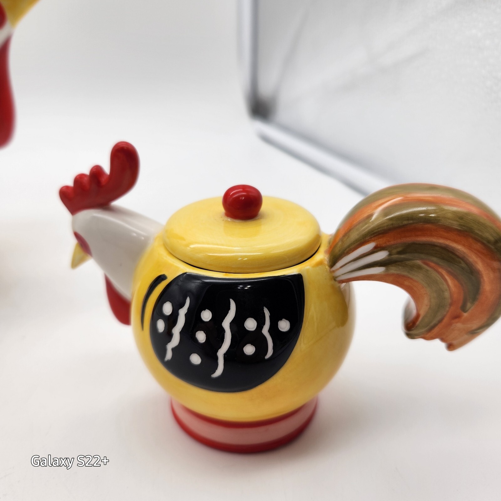 Rooster Teapot Set Creamer Sugar CM Redwine Ceramic Vintage Grannycore Cottage