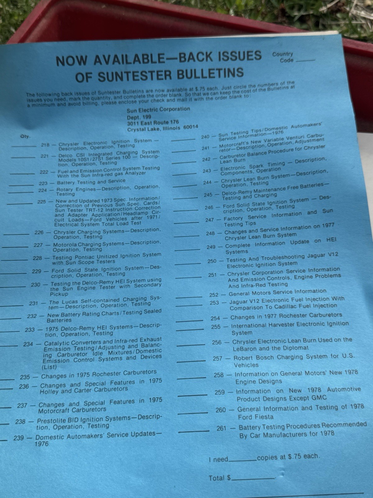 Sun CP 7501 / CP7601 Inductive Timing Light Dwell Tachometer Tune-Up Testing Kit