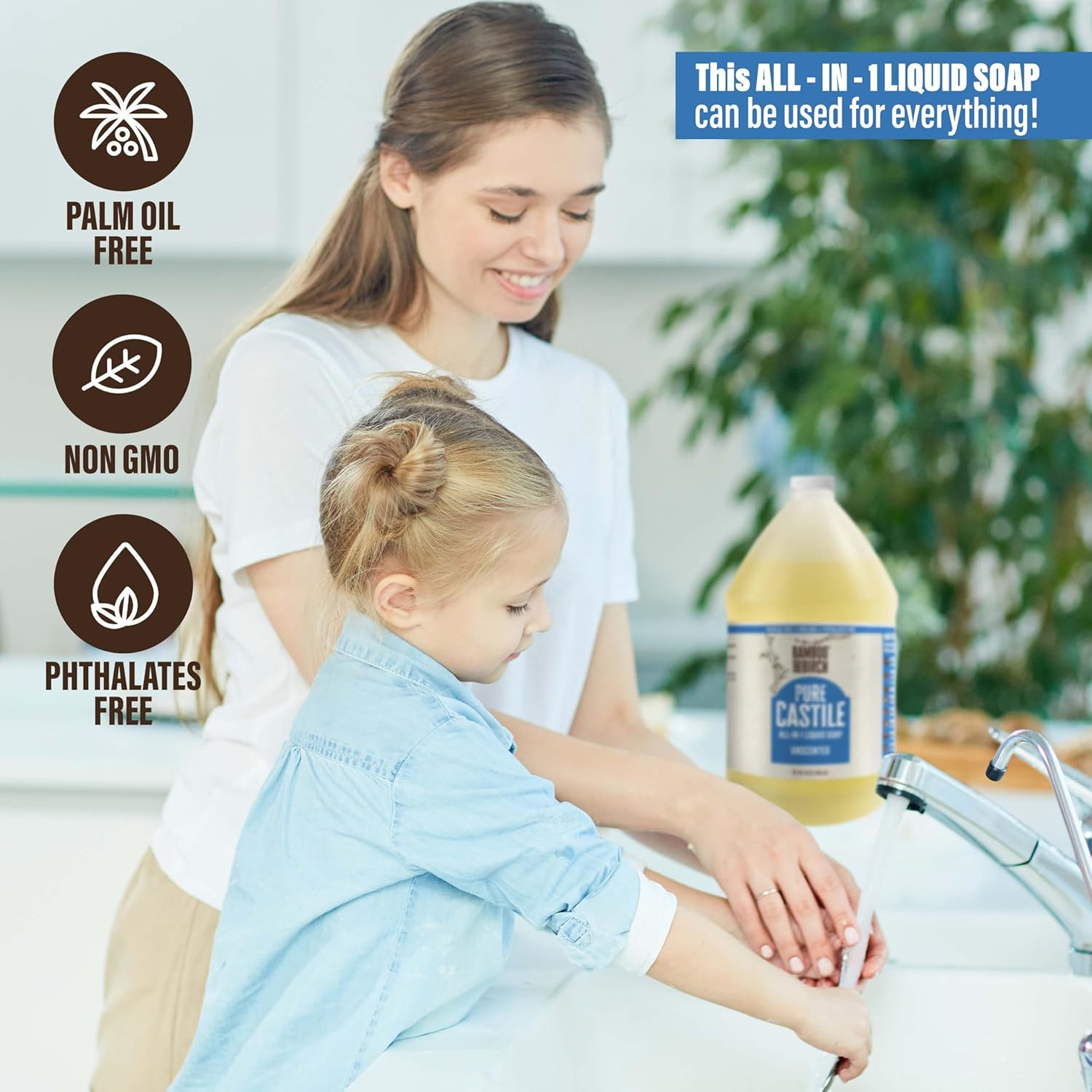 Pure Castile Soap Liquid Organic, Certified Palm 64 Fl Oz (Pack of 1) Unscented