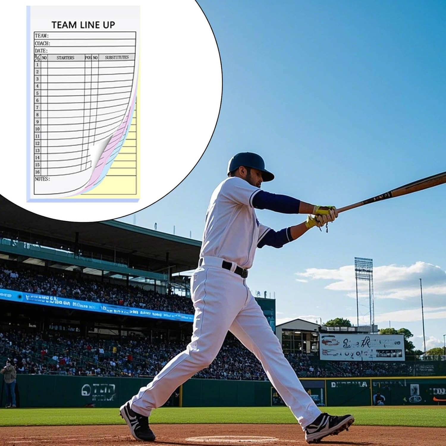 Baseball/Softball Lineup Cards, 4-Part Carbonless Copies with Tearing Line, 150