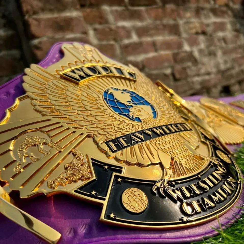 Championship Wing Eagle Wrestling Belt 4 M Zinc Gold Plate Purple Leather Strap