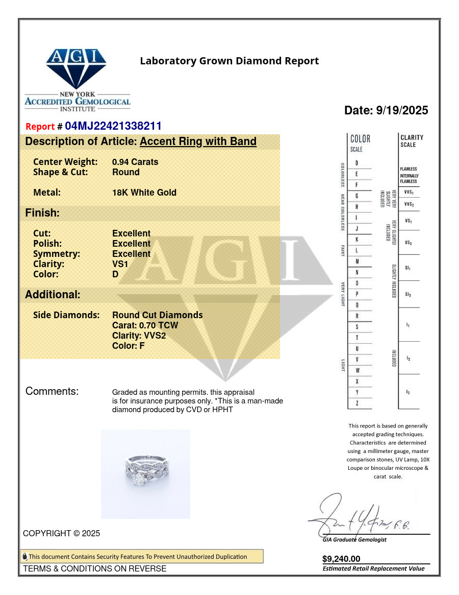 Side Stone Engagement Ring Set 18K Gold 1.64 Carat Round Lab-Grown Diamond D VS1