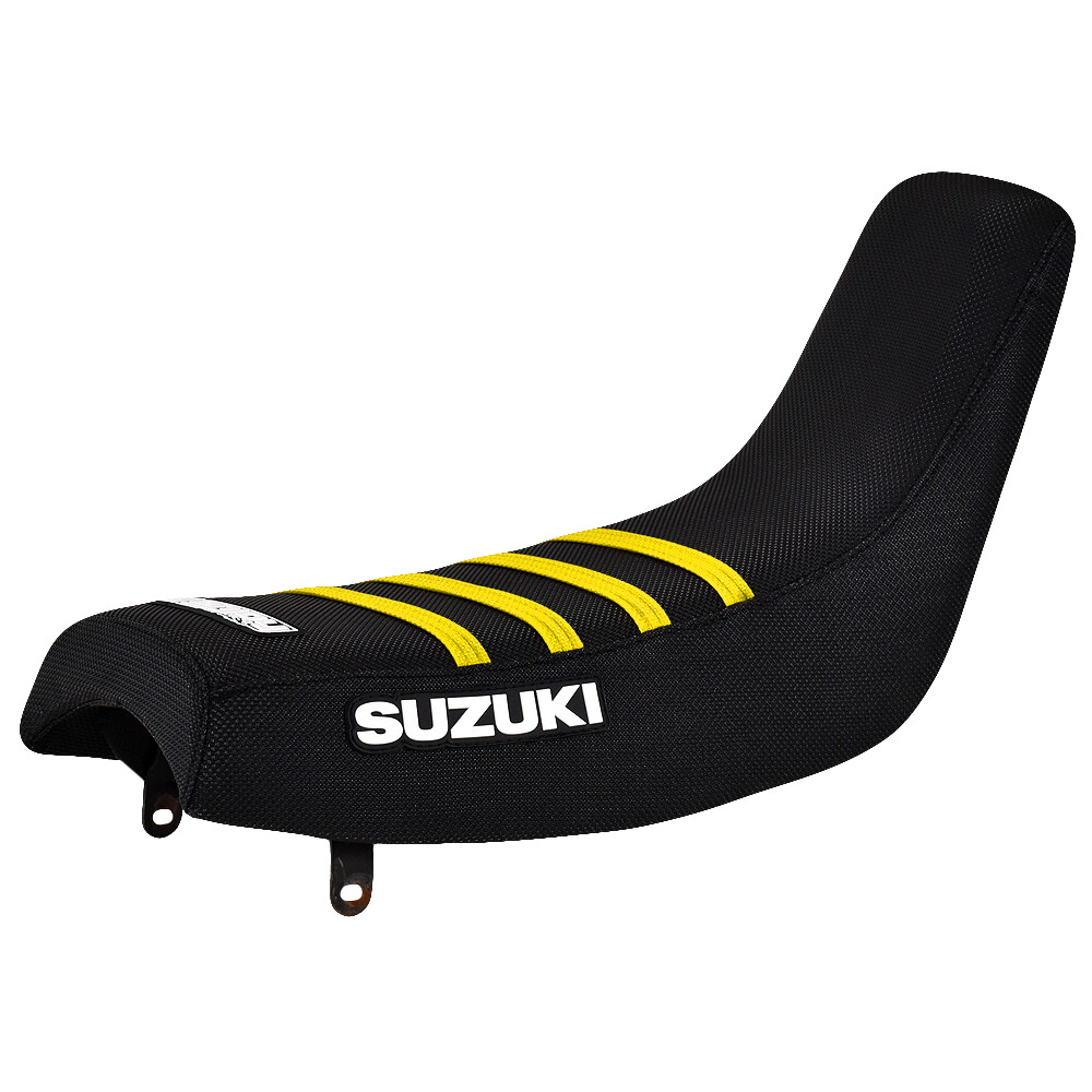 Suzuki  DS 80 Gripper Seat Cover 1983 - 2000 ALL BLACK / YELLOW RIBS LOGO  #150