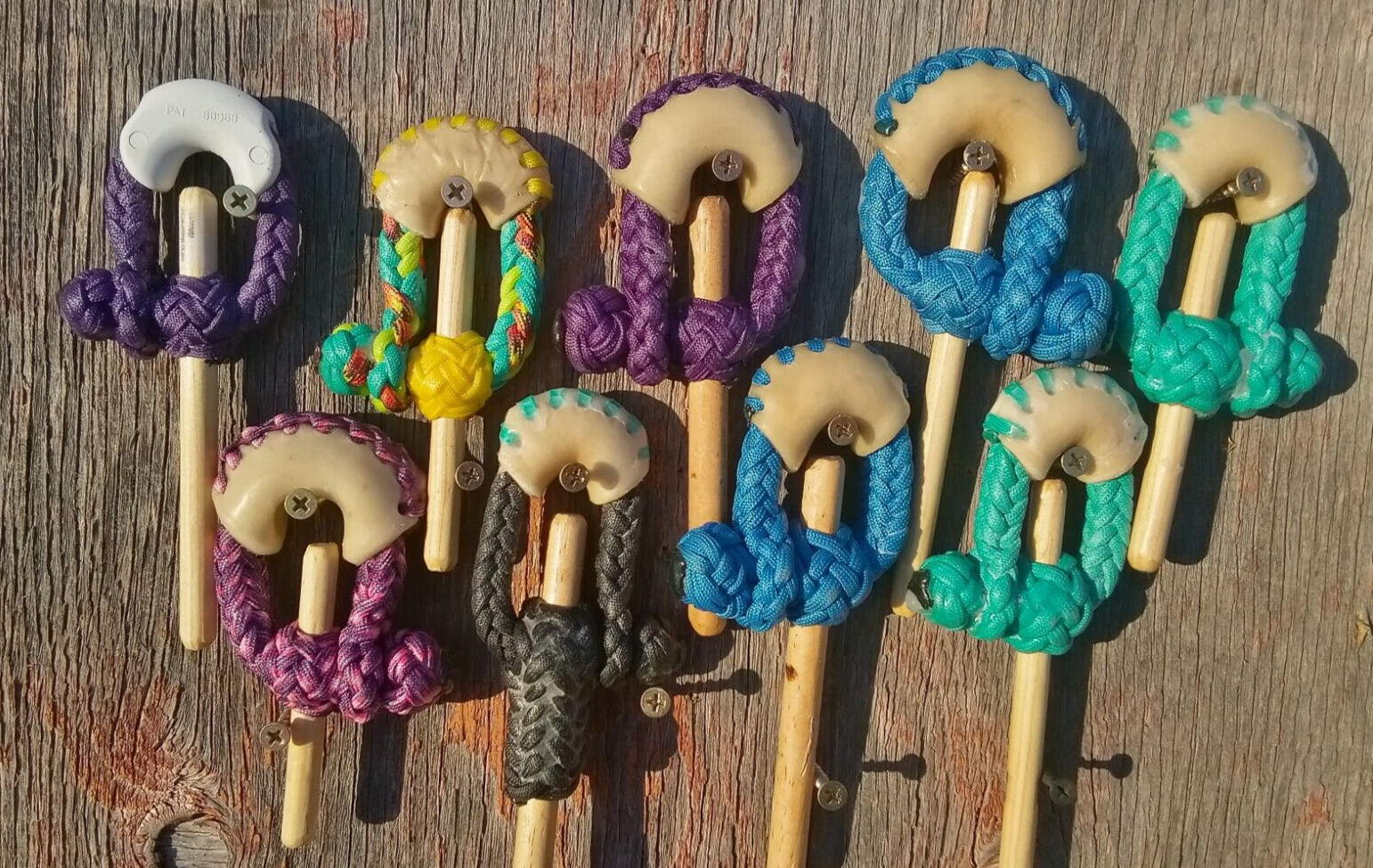 TURQUOISE n BLACK 10 Plait Pryor ParaCord Hondo w/ Bull Rawhide Burner Buckaroo