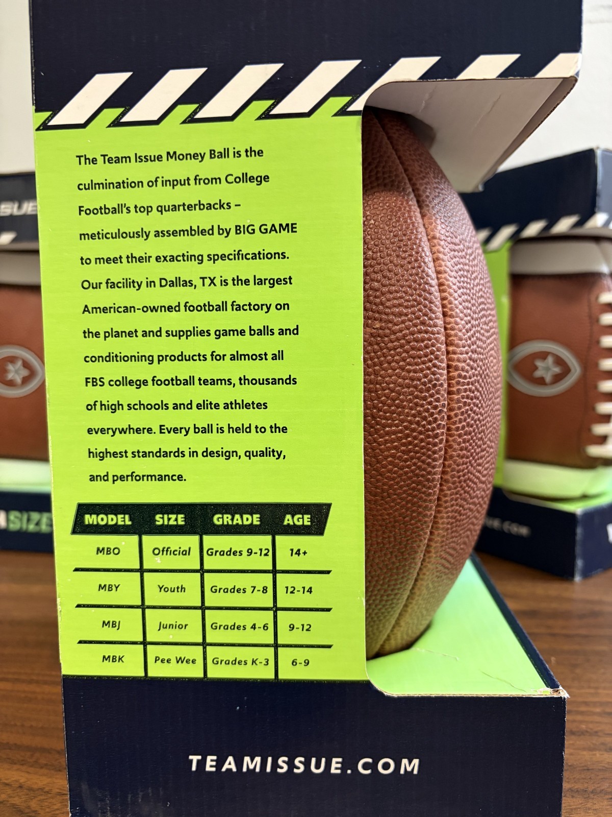 NEW TEAM ISSUE MONEY BALL OFFICIAL GAME LEATHER FOOTBALL YOUTH SIZE MBY 12-14YRS