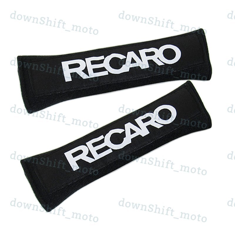 X2 Black RECARO Logo Racing Embroidery Soft Cotton Seat Belt Cover Shoulder Pads