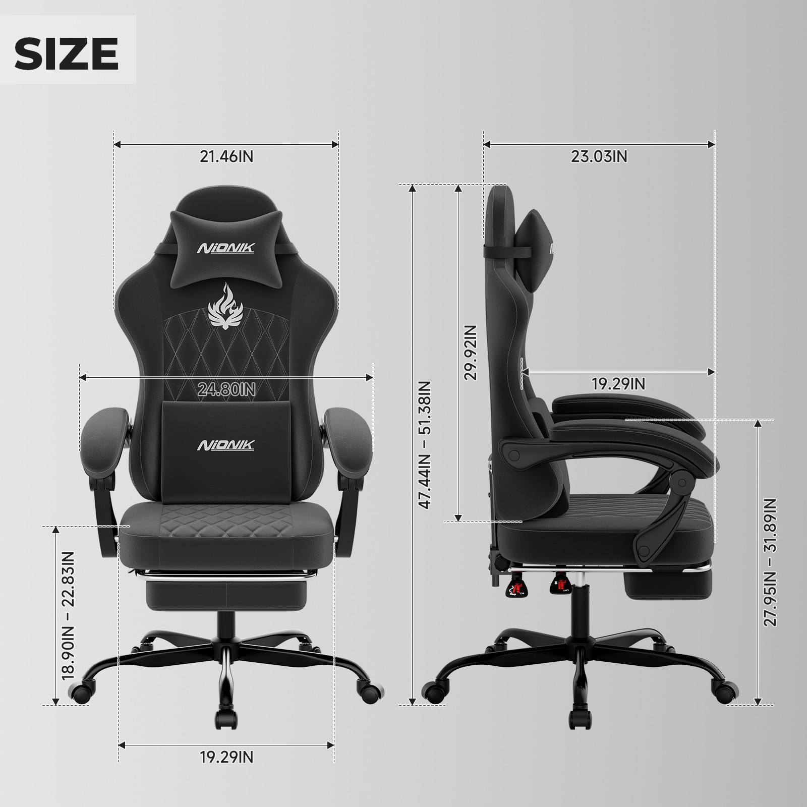 Gaming Chair with Footrest and Lumbar Support Height Adjustable Gaming Chair