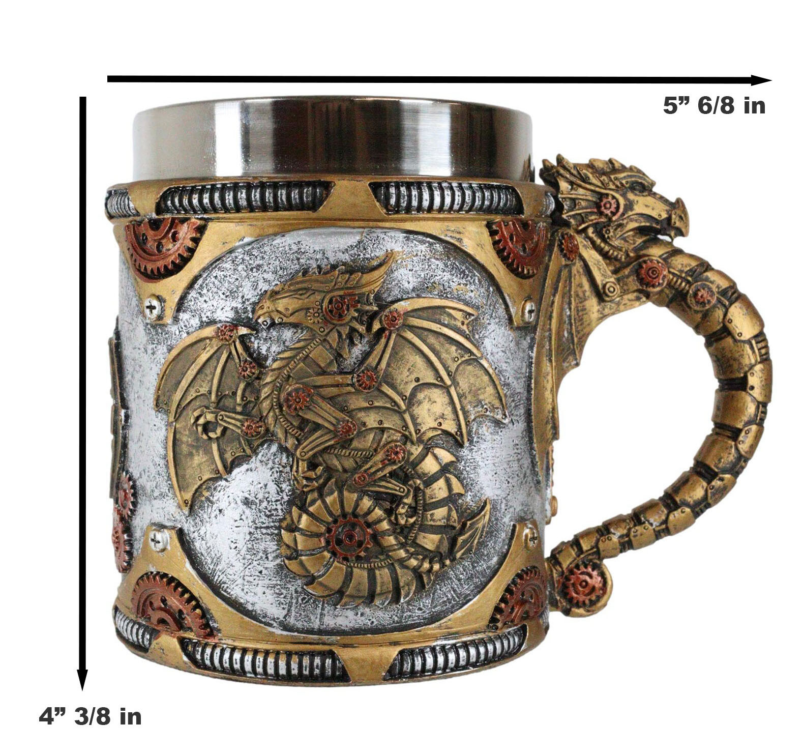 Ebros Golden Steampunk Cyborg Robotic Dragon Beer Stein Tankard Coffee Cup Mug