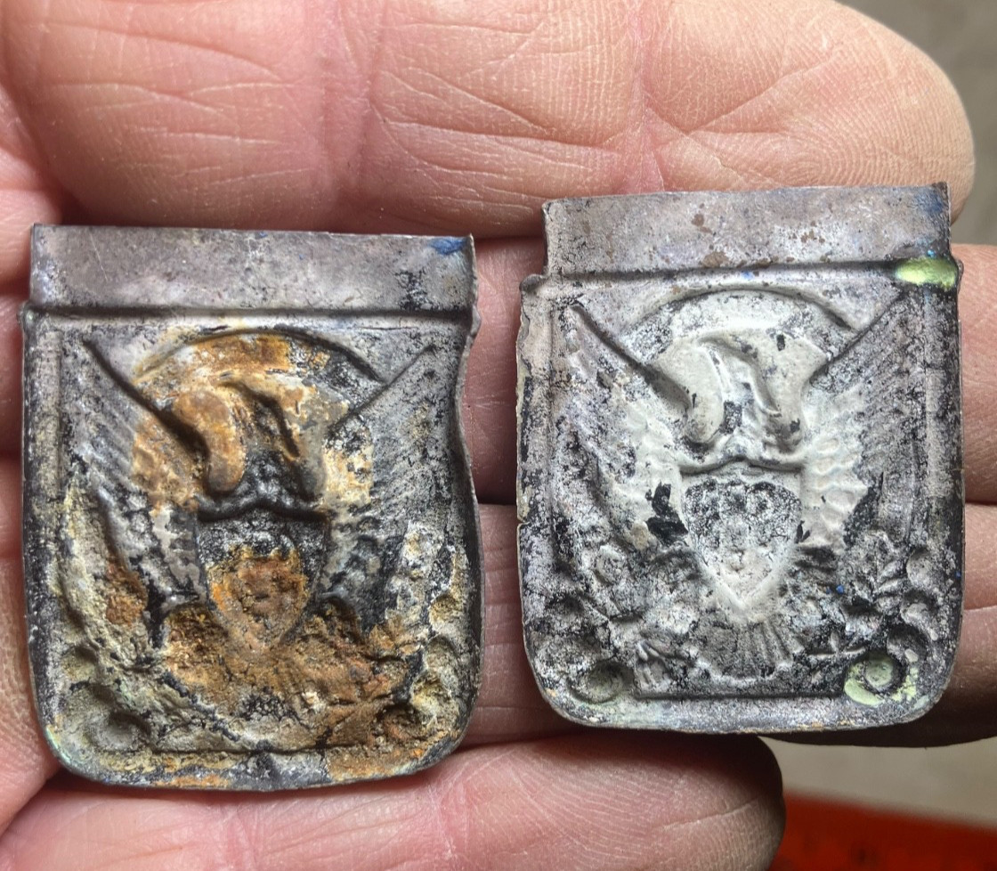 2 sides of an early sterling postage stamp safe-Found Ft Bayard New Mexico area