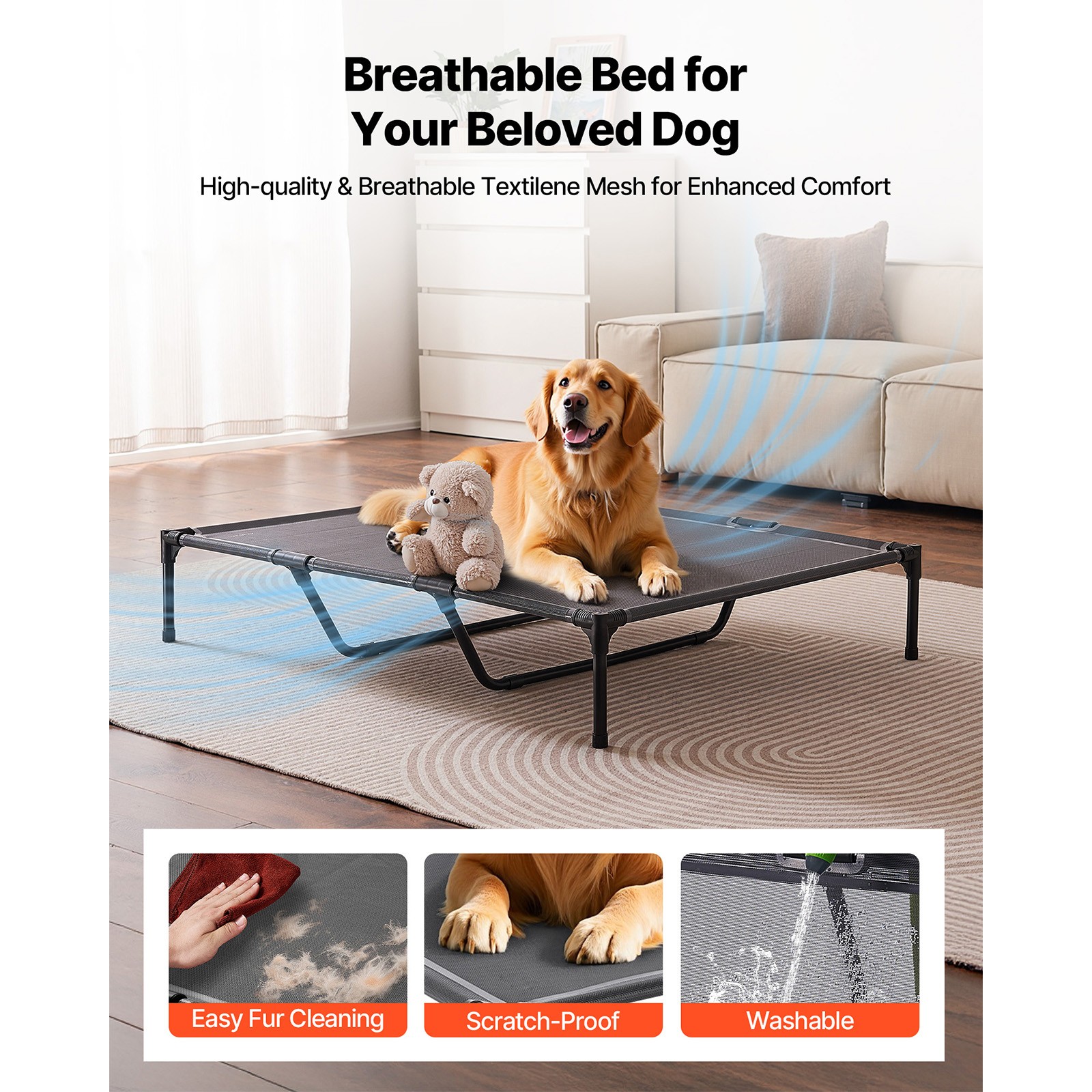 Uimoso Elevated Dog Bed for Large Dog Portable Raised Dog Cot w/ Metal Frame XL