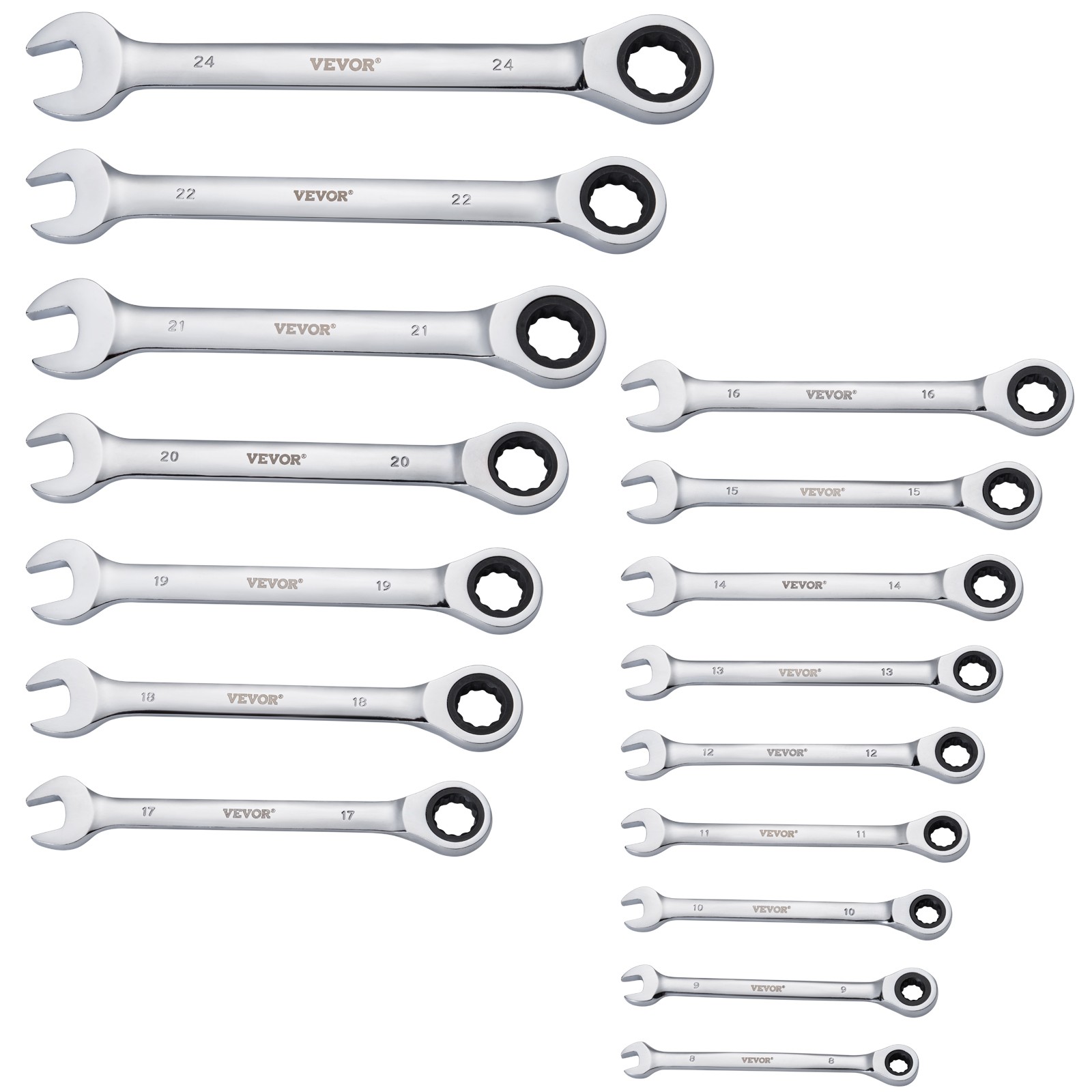 VEVOR Combination Wrench Set 16-Piece Metric 8 mm to 24 mm with Organizer Rack