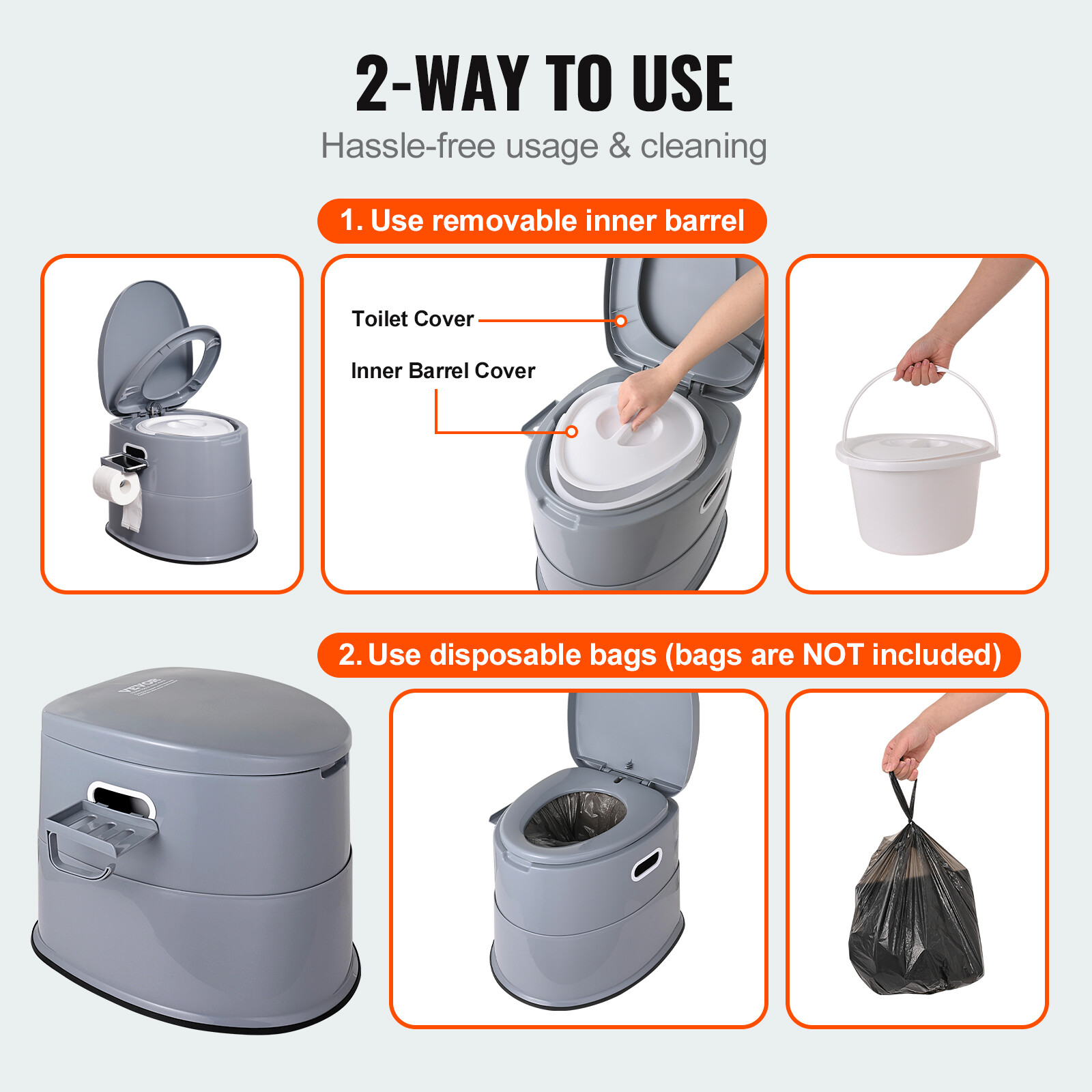 VEVOR Portable Camping Toilet Inner Bucket with Lid Phone Shelf and Paper Holder