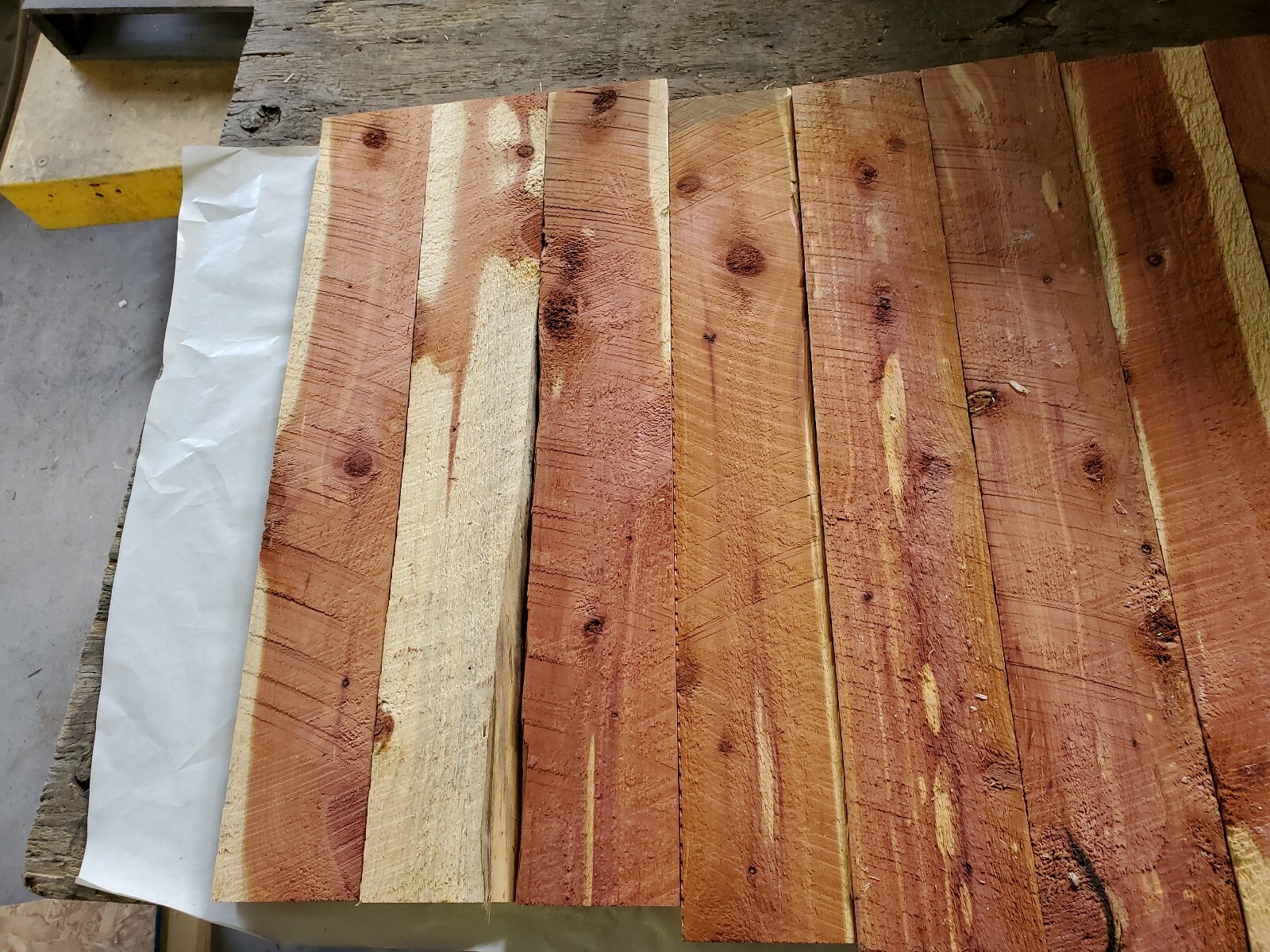 9 pcs. Aromatic Eastern Red Cedar Rough Cut 7/8" - 1" x 3 1/2" Boards 23-1/2" L