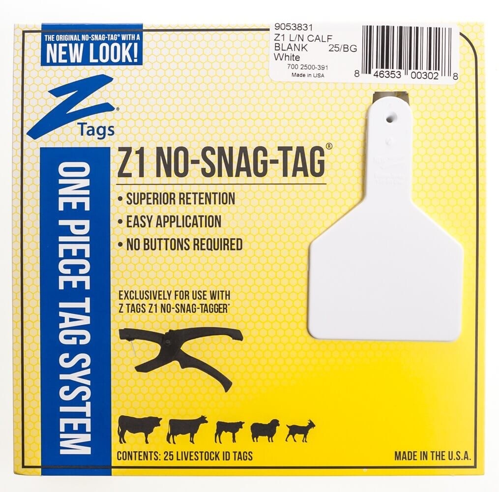 Z Tag Blank Calf ID tag, White, long neck, 25/pack