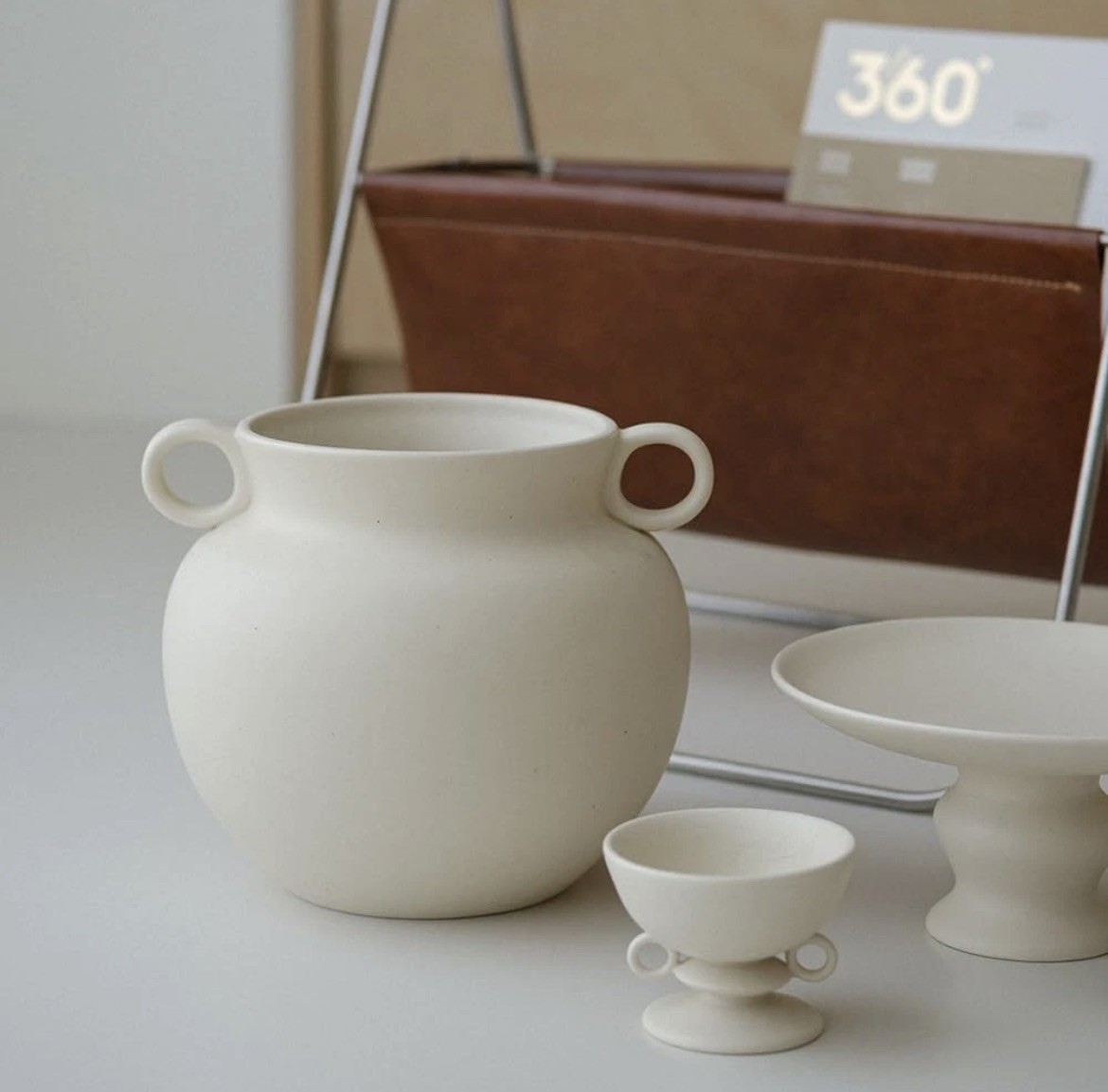 Round-Shape with Ear Wide Mouth Vase, Honey Pot-Shaped Decorative Plant Pot, ...