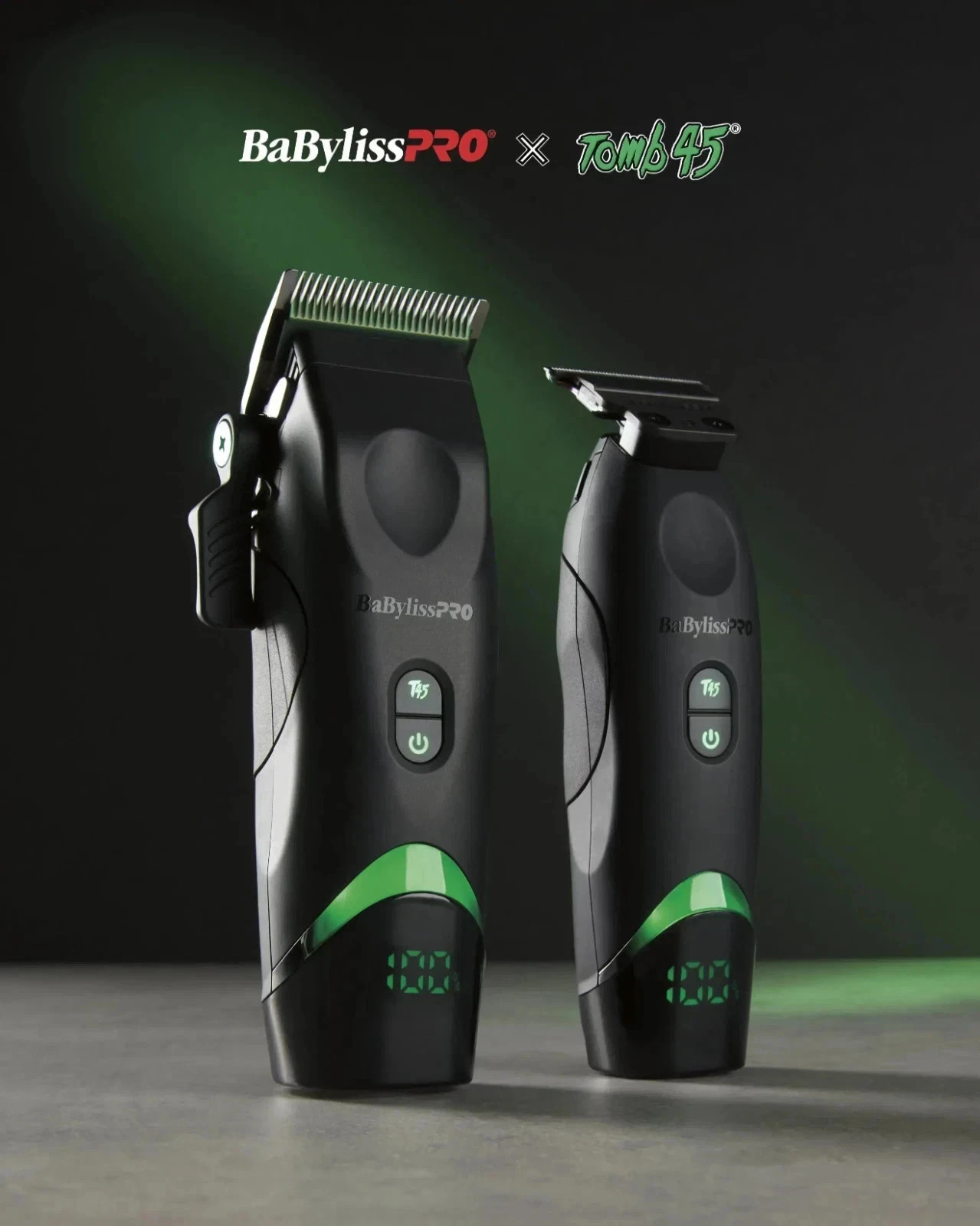 Babyliss Pro X Tomb45 Black Green Wireless Charging Clipper Trimmer +2 Pads