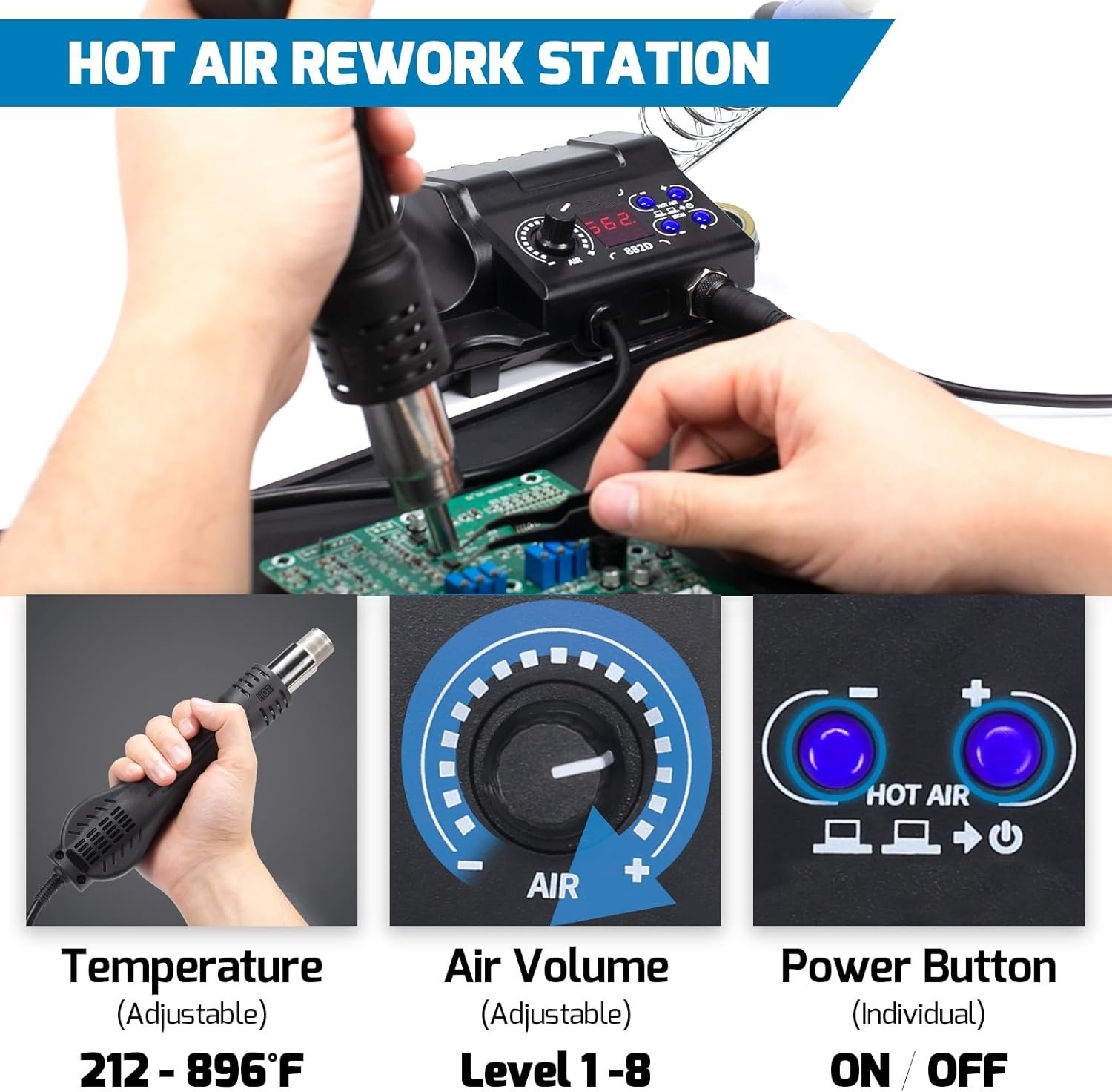 Estacion De Soldadura 2 En 1 Estación Calor Pistola Aire Caliente Digital Nuevo