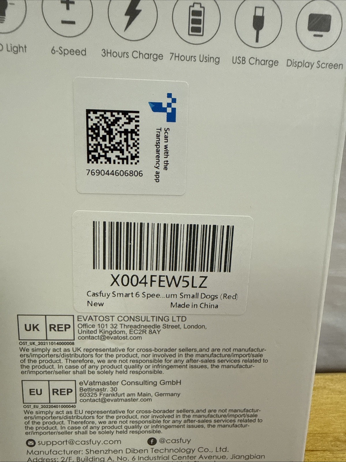 Casfuy Smart 6-Speed Dog Nail Grinder 50% More Power 2 LED Lights Quiet Red NEW