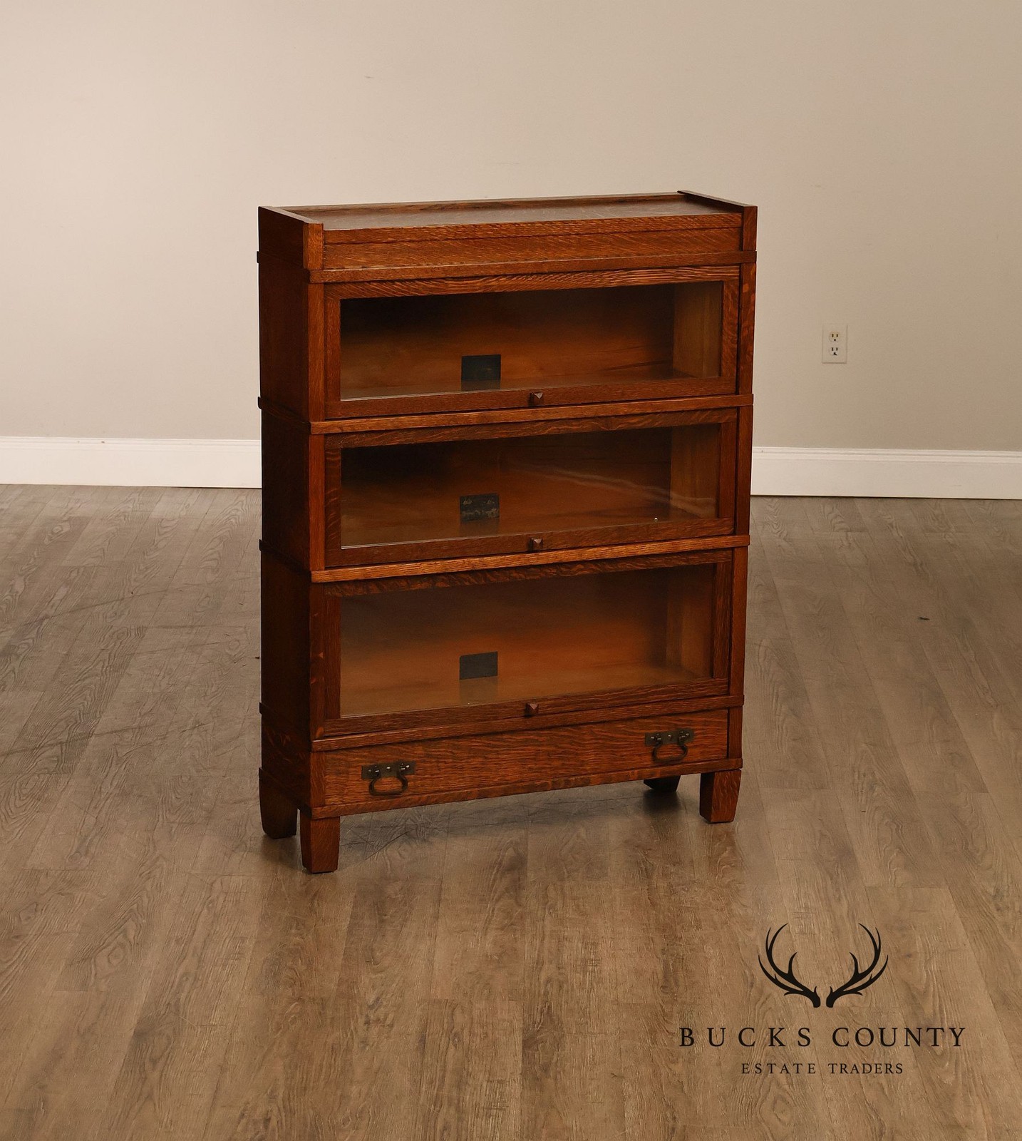 Antique Globe Three-Stack Barrister Bookcase With Base Drawer