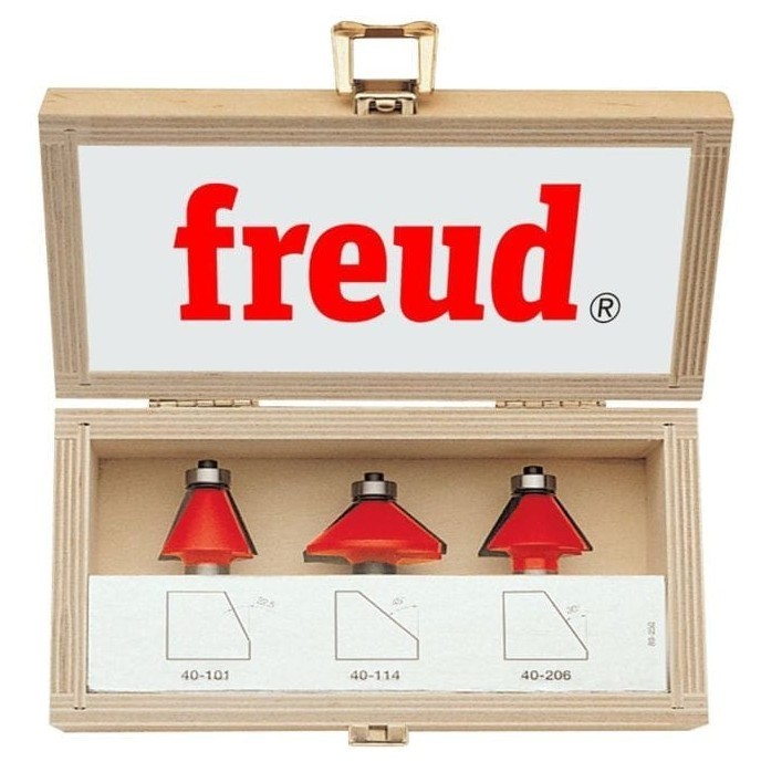 Freud 3-Piece Chamfer Router Bit Set 89-250 TiCo Carbide 22.5°, 30°, 45° Bevel