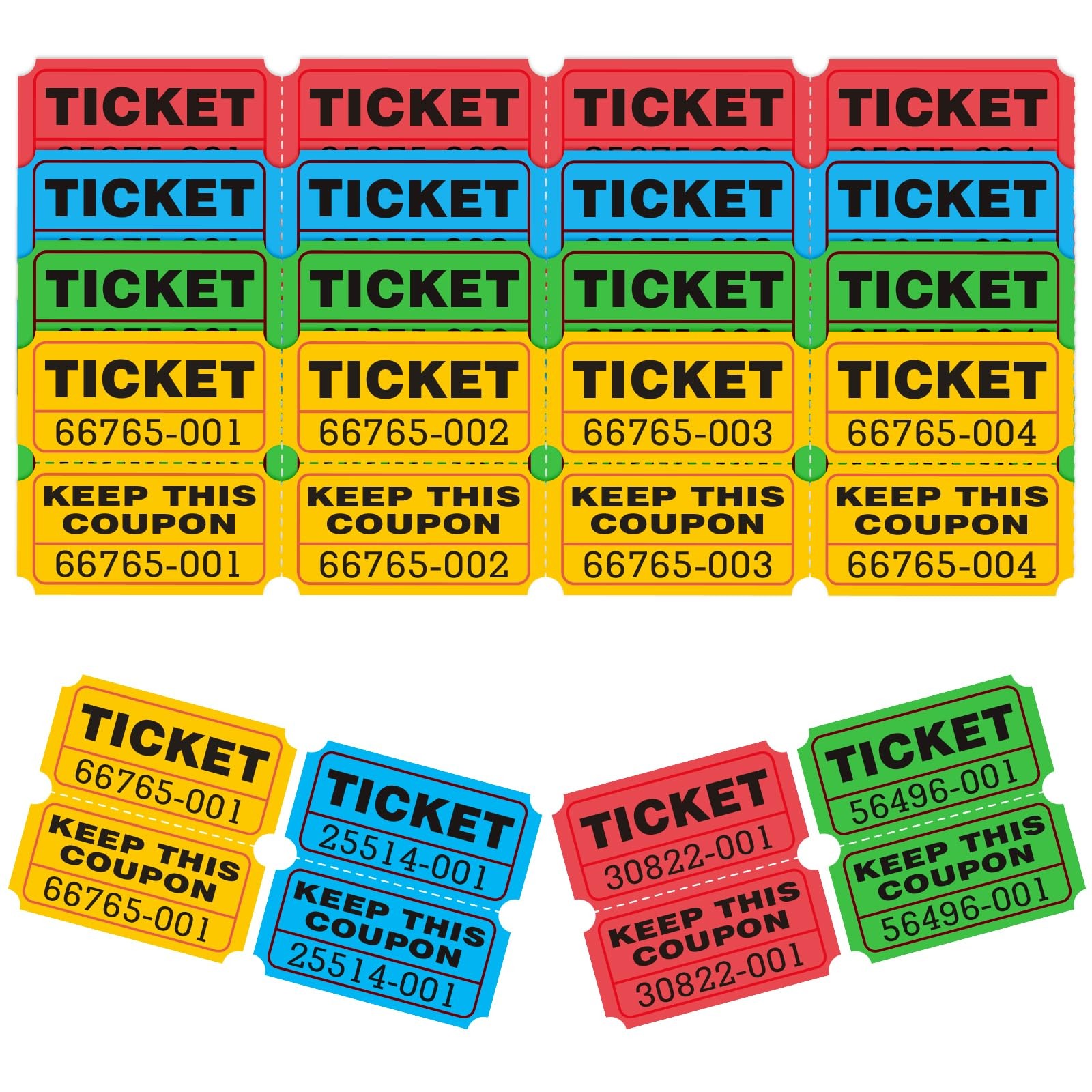 Raffle Tickets 800 Pcs 400 Pairs 50/50 Double Ticket Bold Numbers Easy Reading