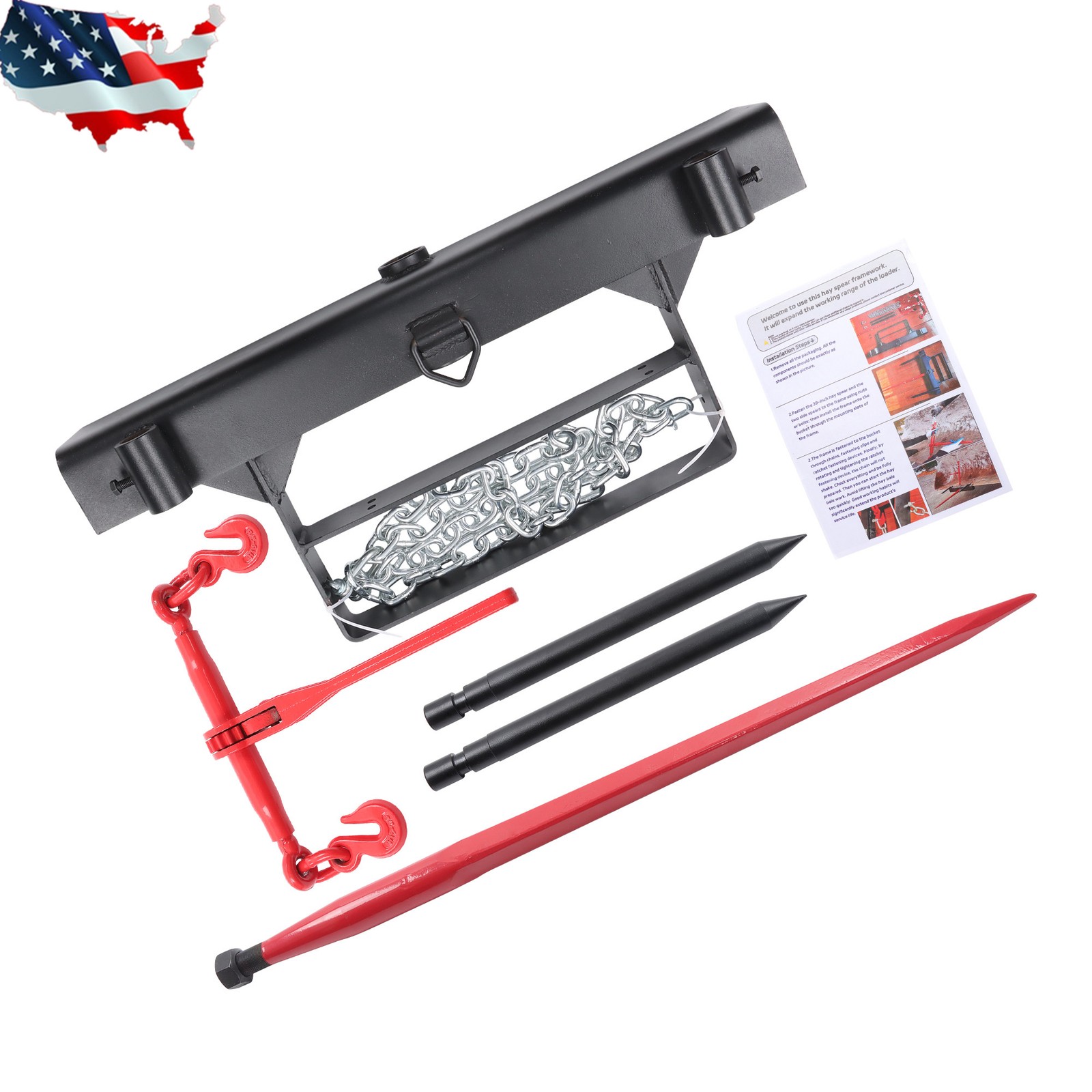 Tractor 39" Hay Spear With Fork 1600lbs Loading Capacity For Skid Steer Loader