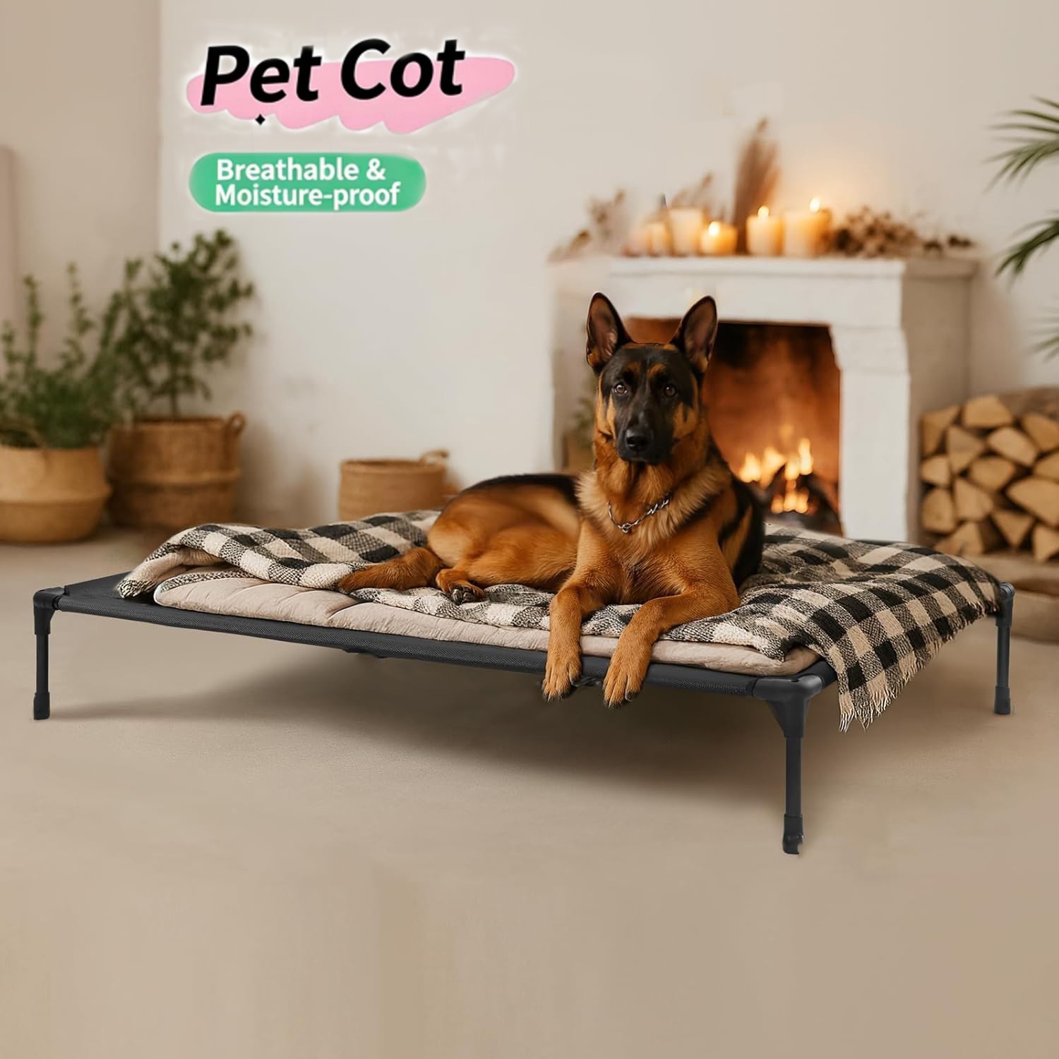 Elevated Dog Bed Portable Raised Dog Cot w/ Metal Frame for All Size Pets S-XL