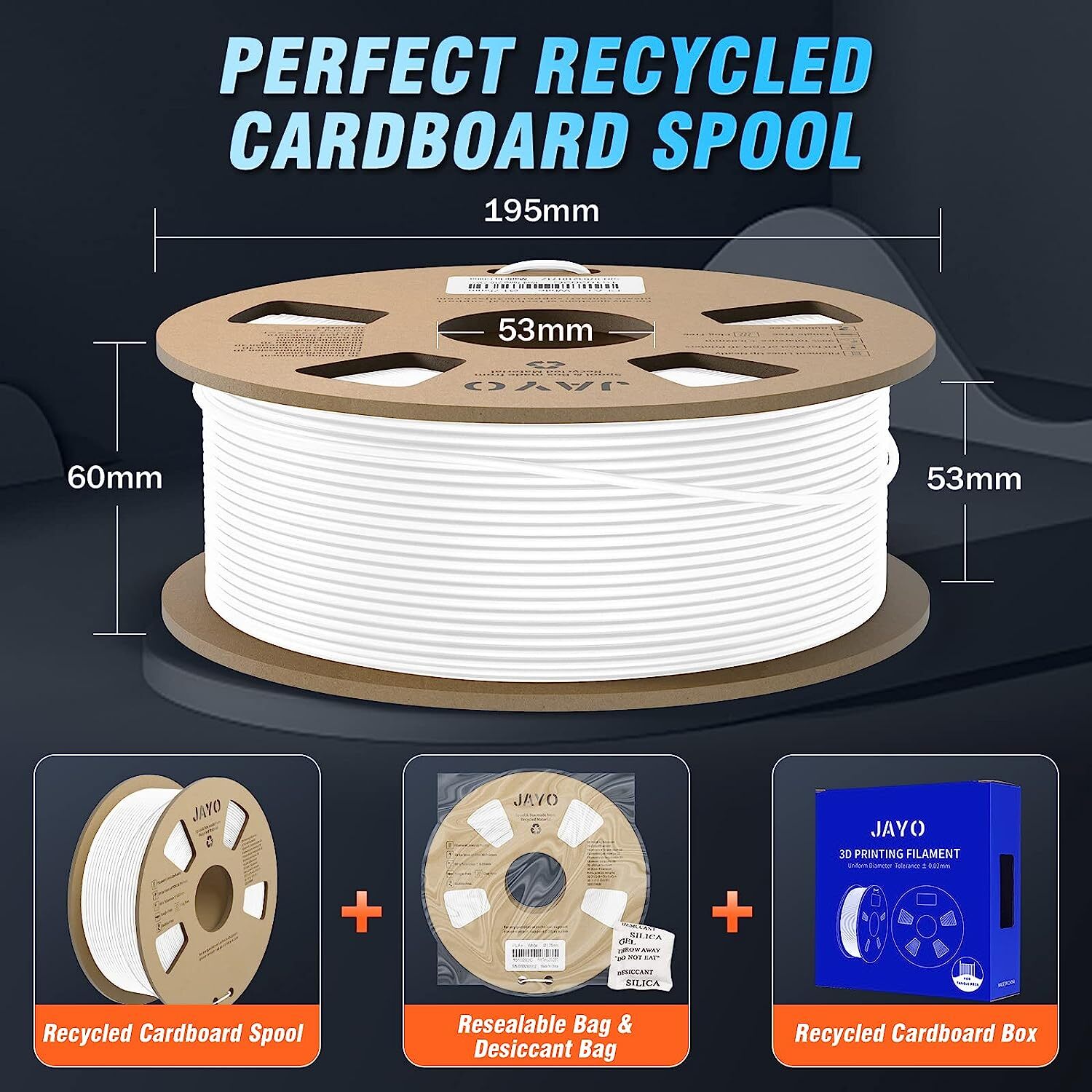 JAYO PLA Matte PETG PLA+ SILK ABS TPU 1.75mm Filament 1.1KG Spool Neatly Wound