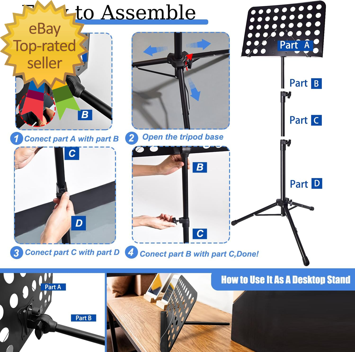 Sheet Music Stand with Light & Phone Holder 57" Music Stand for Sheet Music