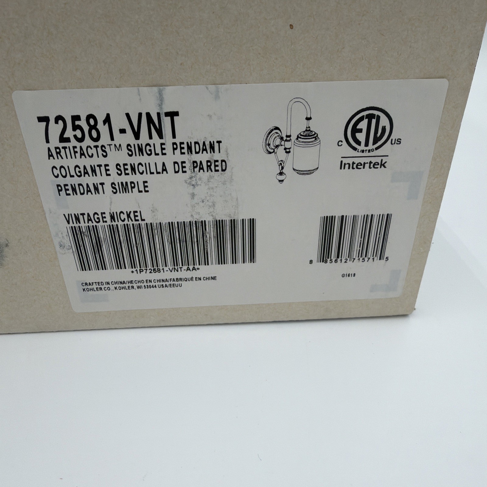 New! KOHLER Artifacts® Single Sconce Light Vintage Nickel (72581-VNT)