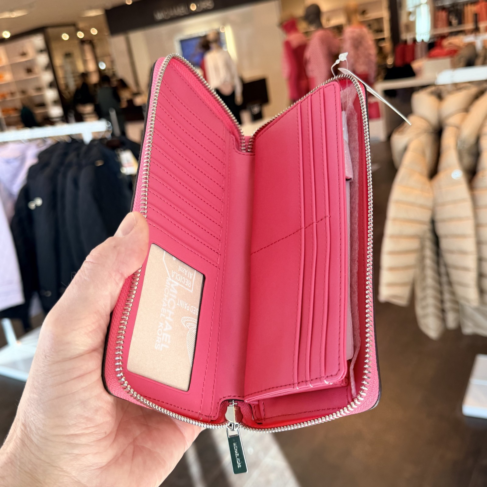 MICHAEL KORS JET SET TRAVEL LG CONTINENTAL WALLET WRISTLET MK LOGO Pink Hibiscus