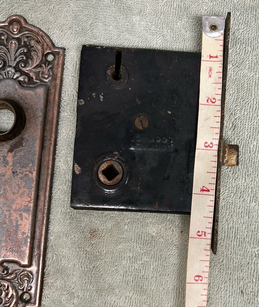 Antique Victorian Metal Door Knob Set With Mortise & Backplates