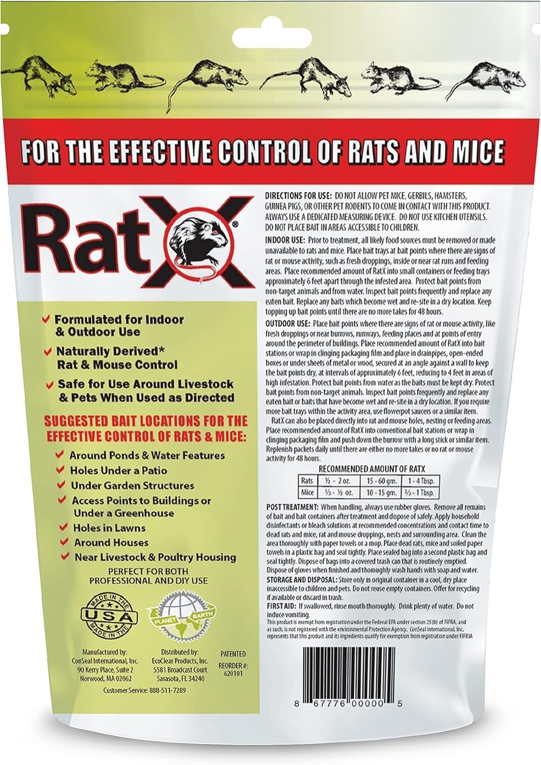 EcoClear Products 620100-6D RatX All-Natural NonToxic Humane Rat and Mice Rodent