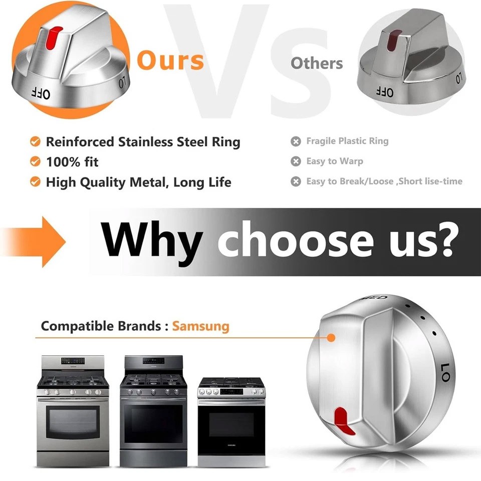 5X Gas Stove Range Knobs Switch DG64-00473A for Samsung Cooktop Oven NX58H5600SS