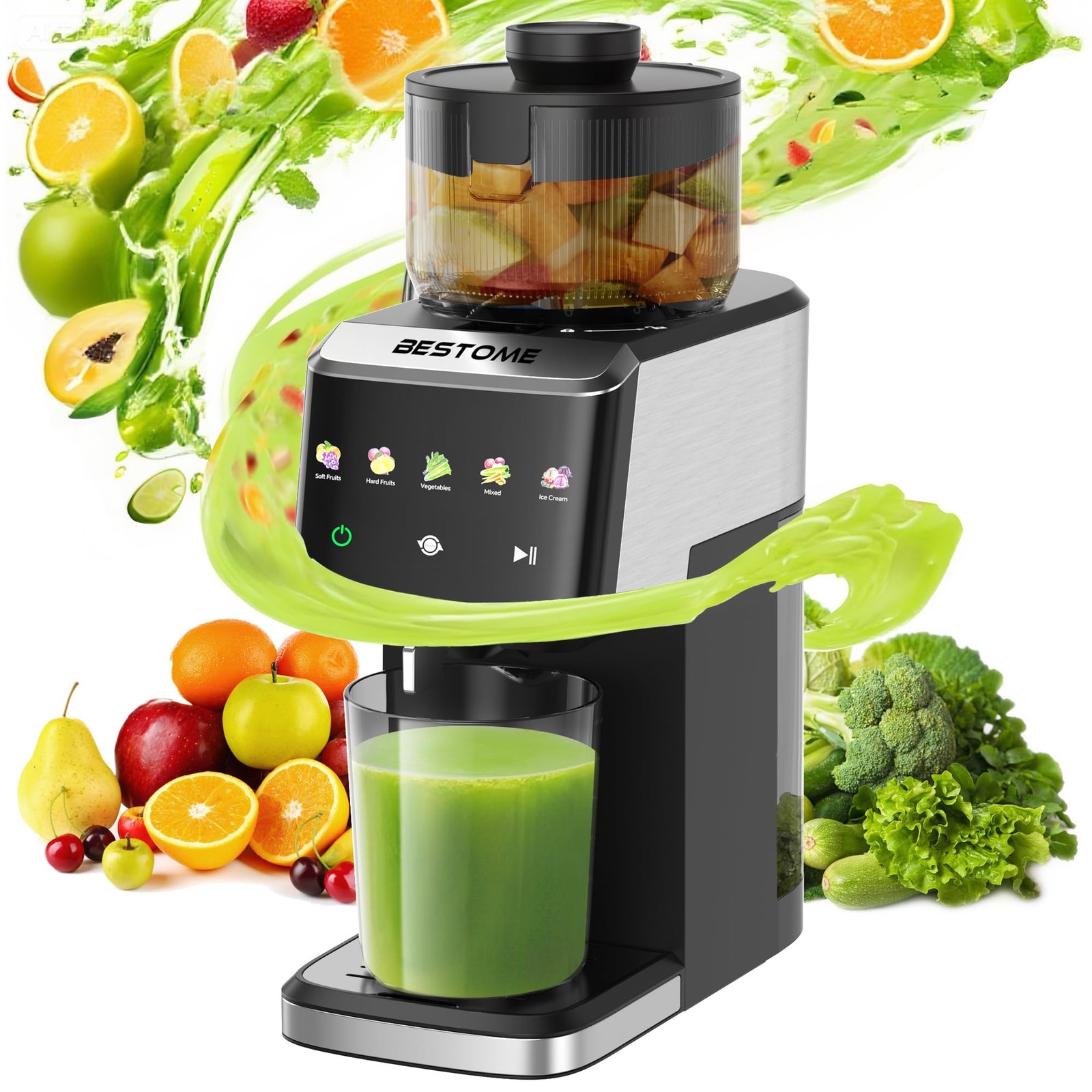 Cold Press Juicer, 5.12" Wide Feed Chute Juice Extractor Machine, Slow Mastic...