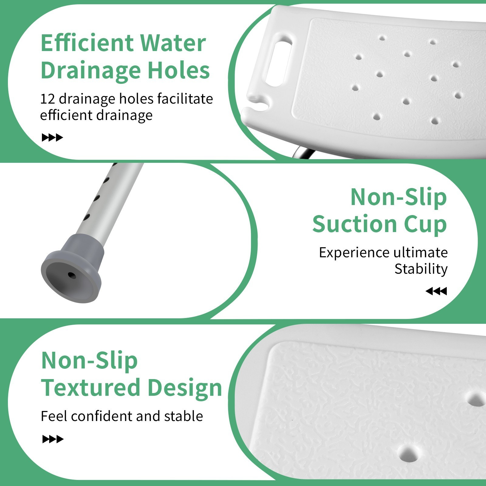 Shower Chair Seat 350lb Bath Stool Padded Height Adjustable Bathtub Seat Bench